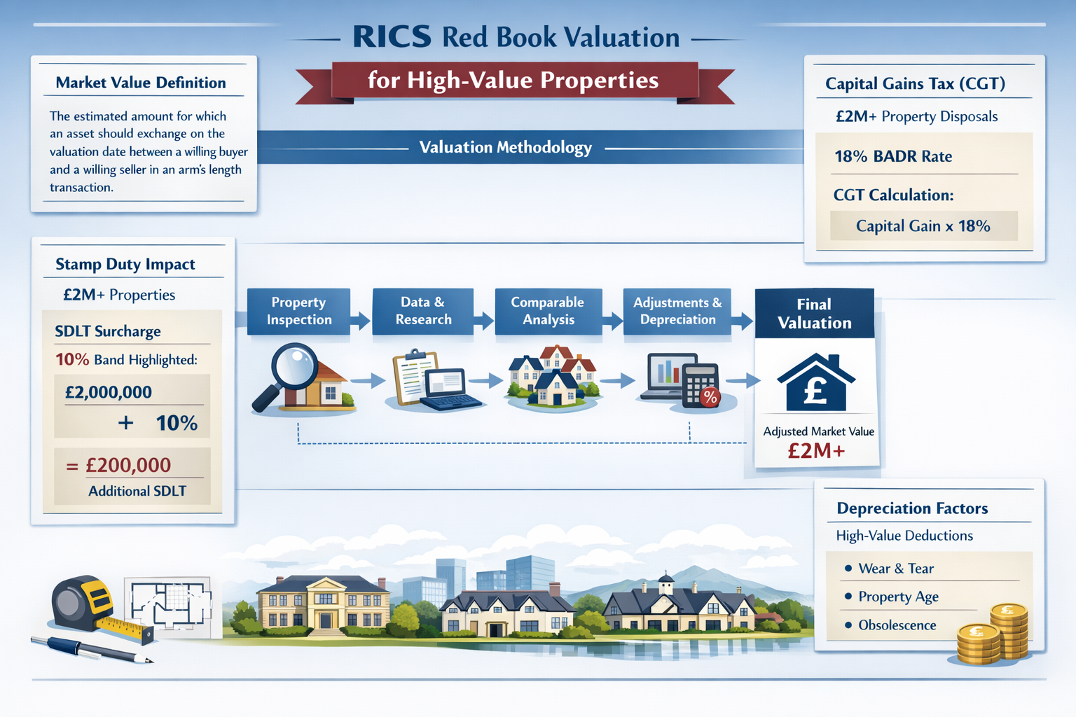Comprehensive () infographic illustration displaying RICS Red Book valuation methodology framework specifically adapted for