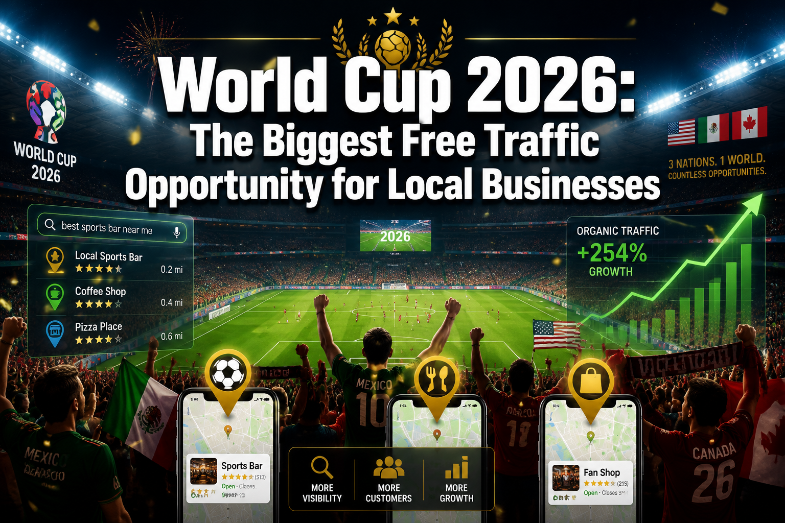 Professional () hero image with 'World Cup 2026: The Biggest Free Traffic Opportunity for Local Businesses' in extra large