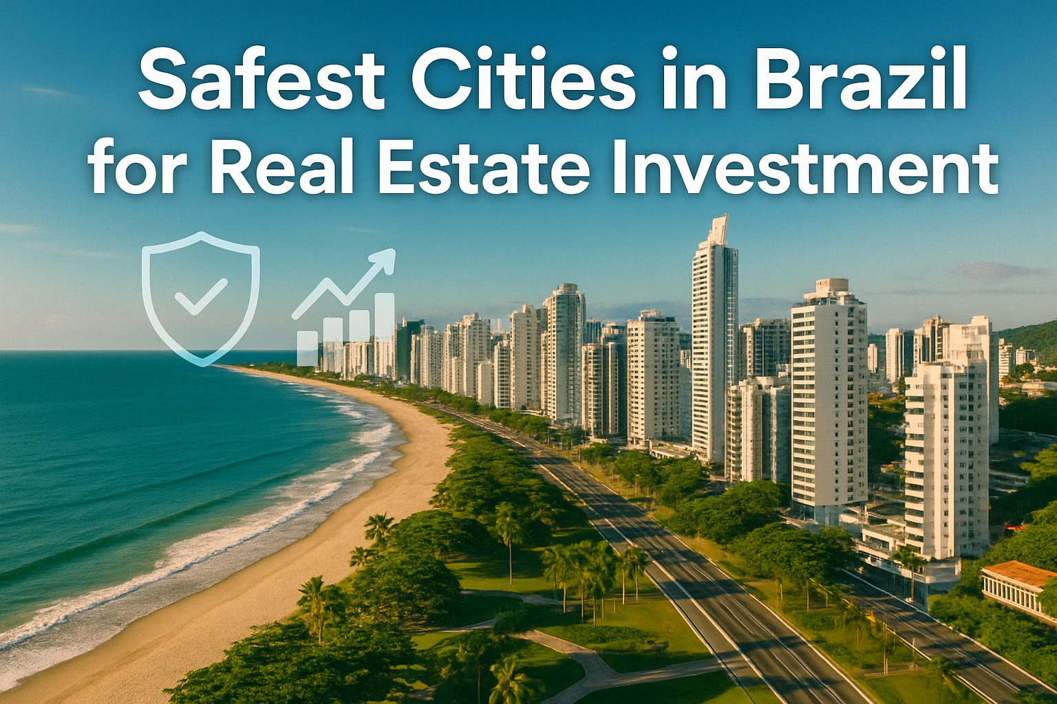 Professional landscape hero image (1536x1024) featuring bold text overlay 'Safest Cities in Brazil for Real Estate Investment' in extra larg