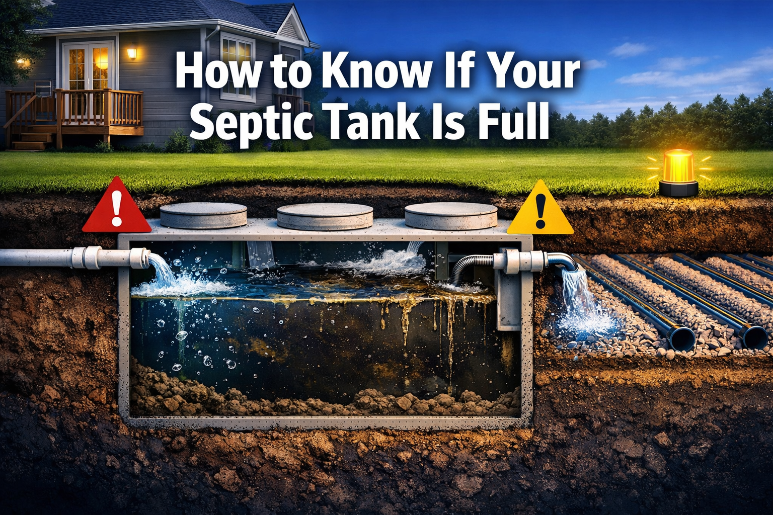 Professional () hero image with 'How to Know If Your Septic Tank Is Full' in white with dark , centered in upper third.