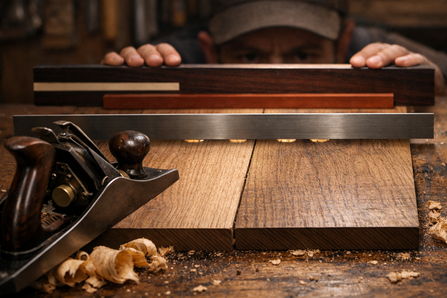 Detailed () image demonstrating the process of achieving perfect joinery with a hand plane. The central focus is on two