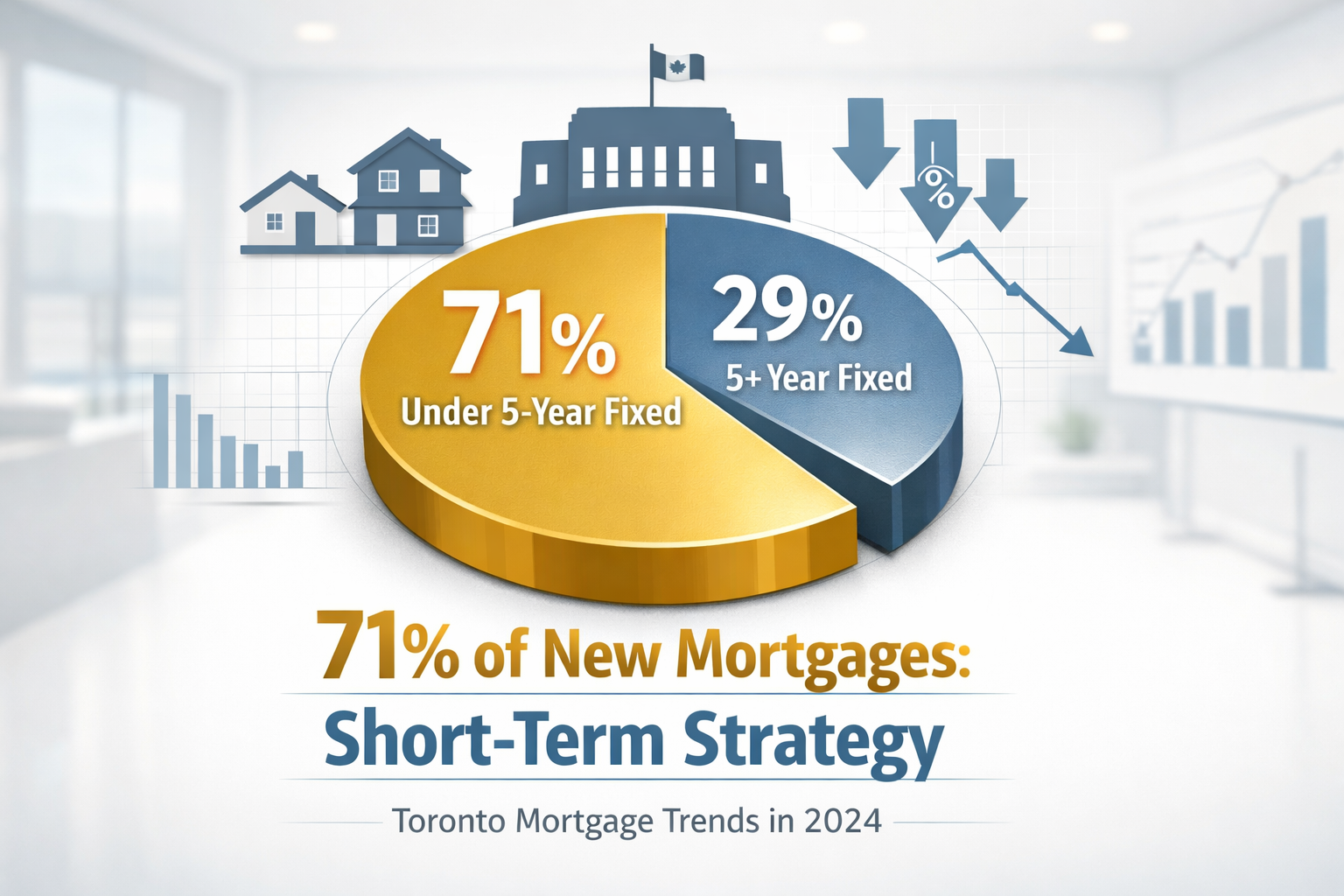 Wide-angle infographic-style landscape image () showing a large circular pie chart split 71% vs 29% representing Toronto