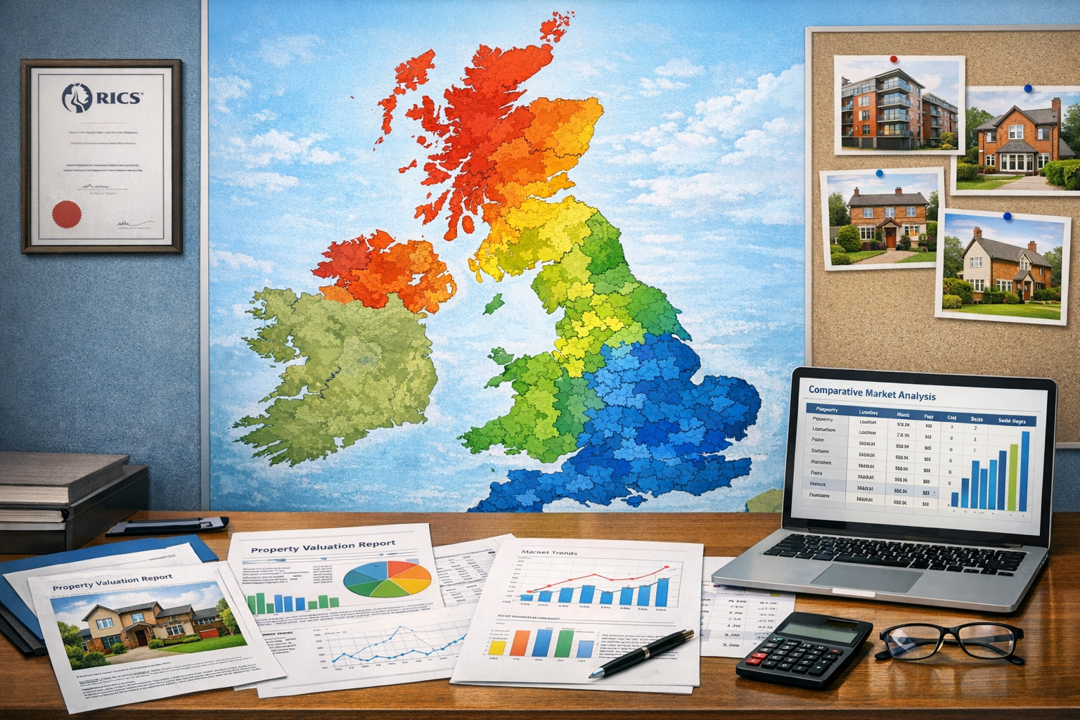 Detailed () image depicting UK map with regional heat map showing property price variations across different regions: