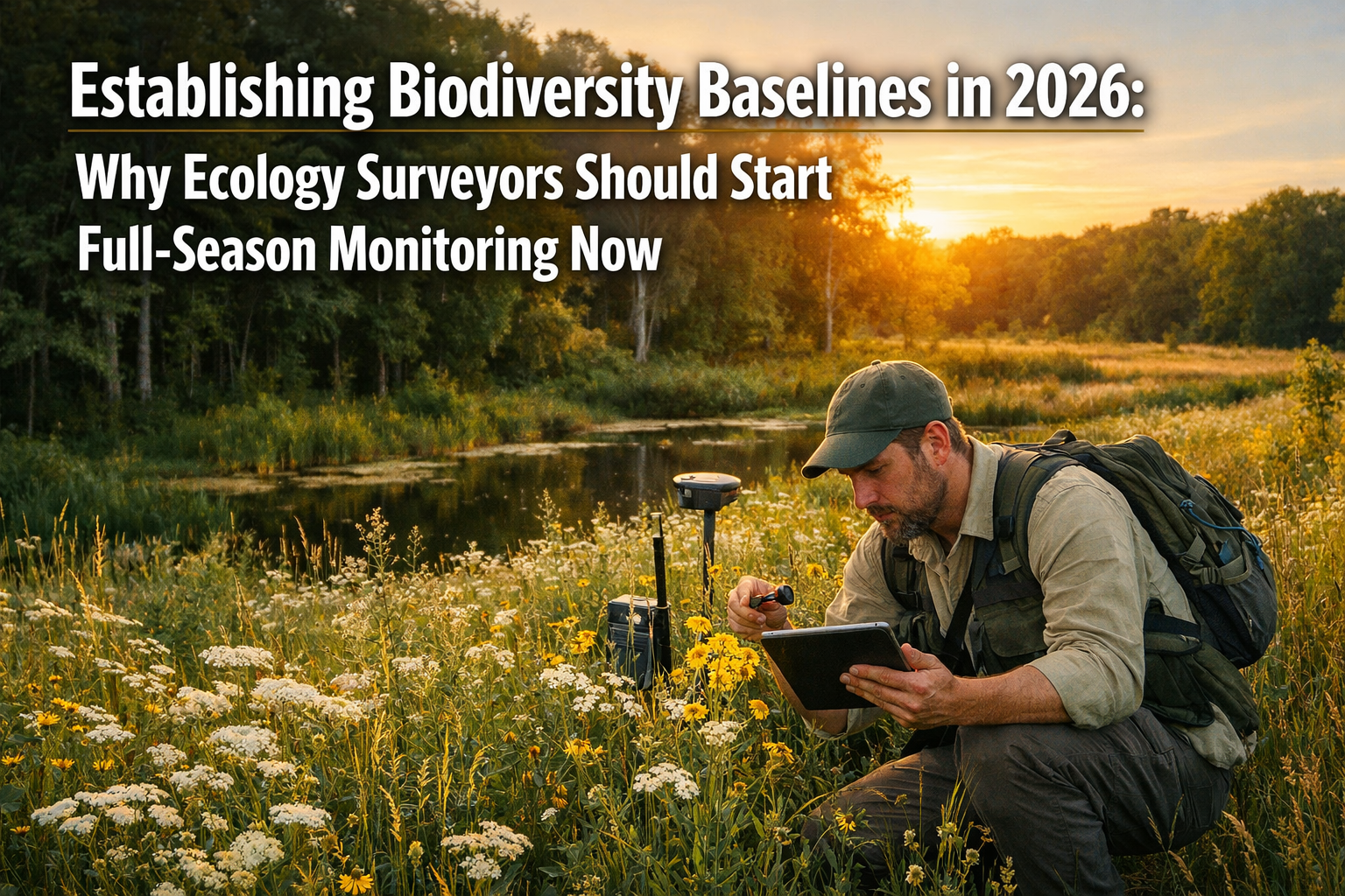 Professional () hero image with 'Establishing Biodiversity Baselines in 2026: Why Ecology Surveyors Should Start Full-Season