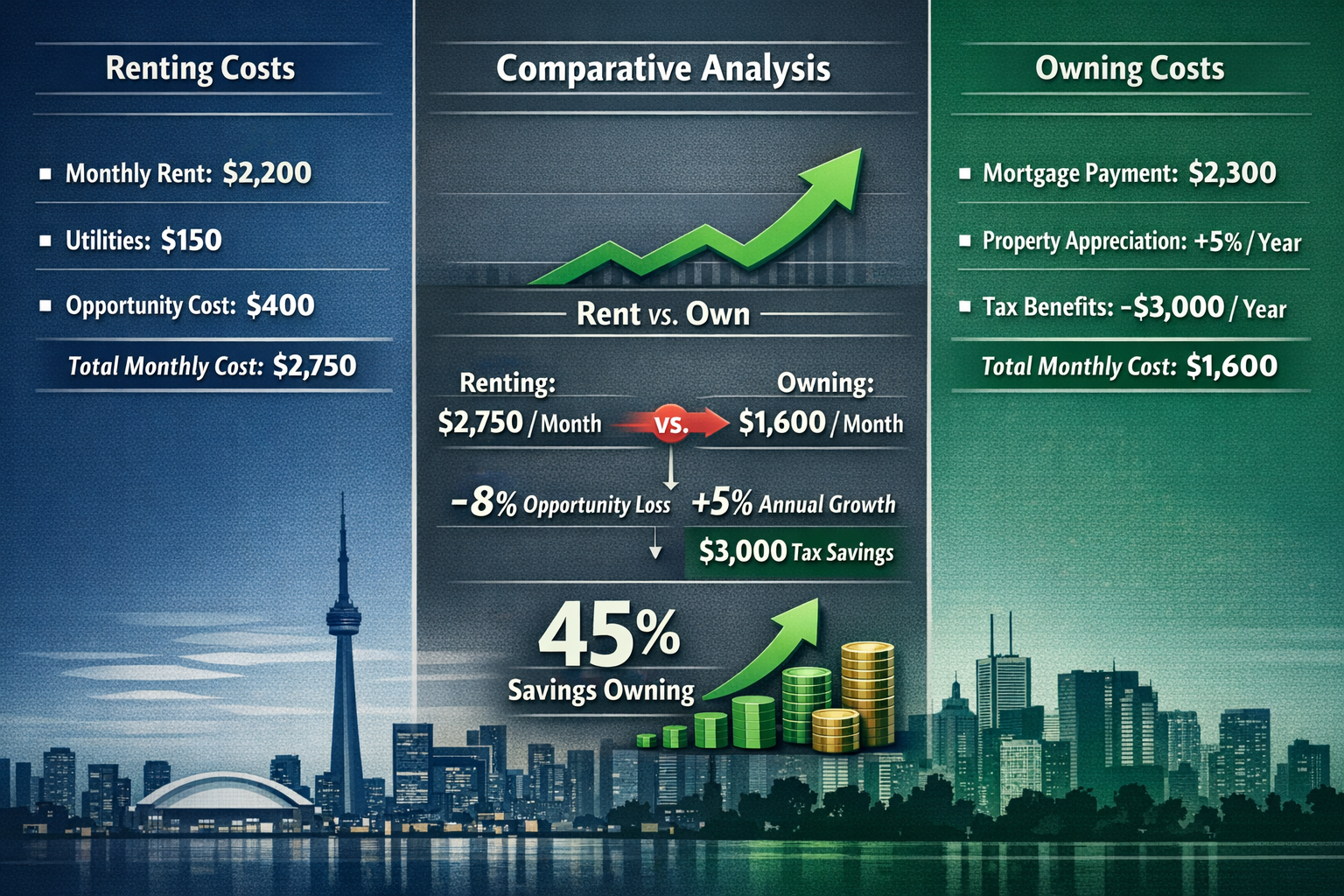 Financial Mathematics section presenting a comprehensive comparative analysis infographic with split-screen breakdown: Left column shows det