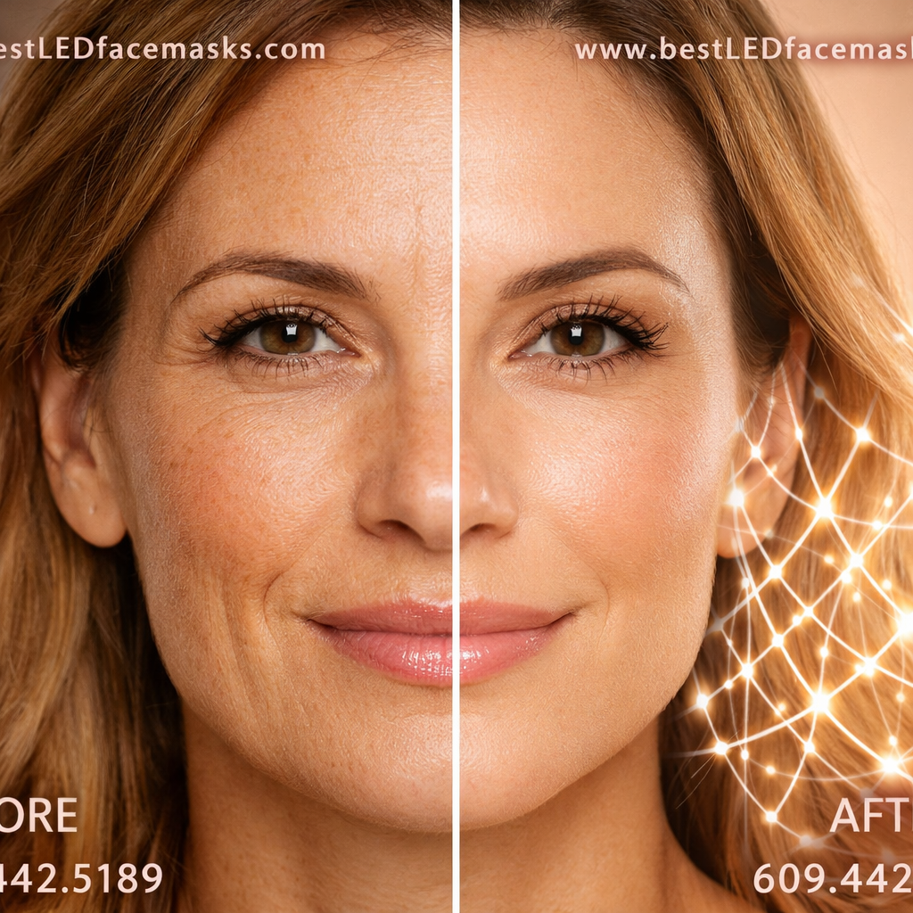 Detailed () showing a before-and-after style split composition of a woman's face, left side showing fine lines and uneven