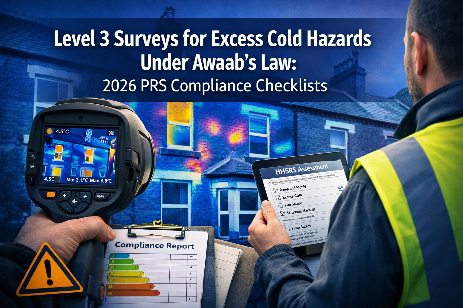 Professional () hero image featuring 'Level 3 Surveys for Excess Cold Hazards Under Awaab's Law: 2026 PRS Compliance