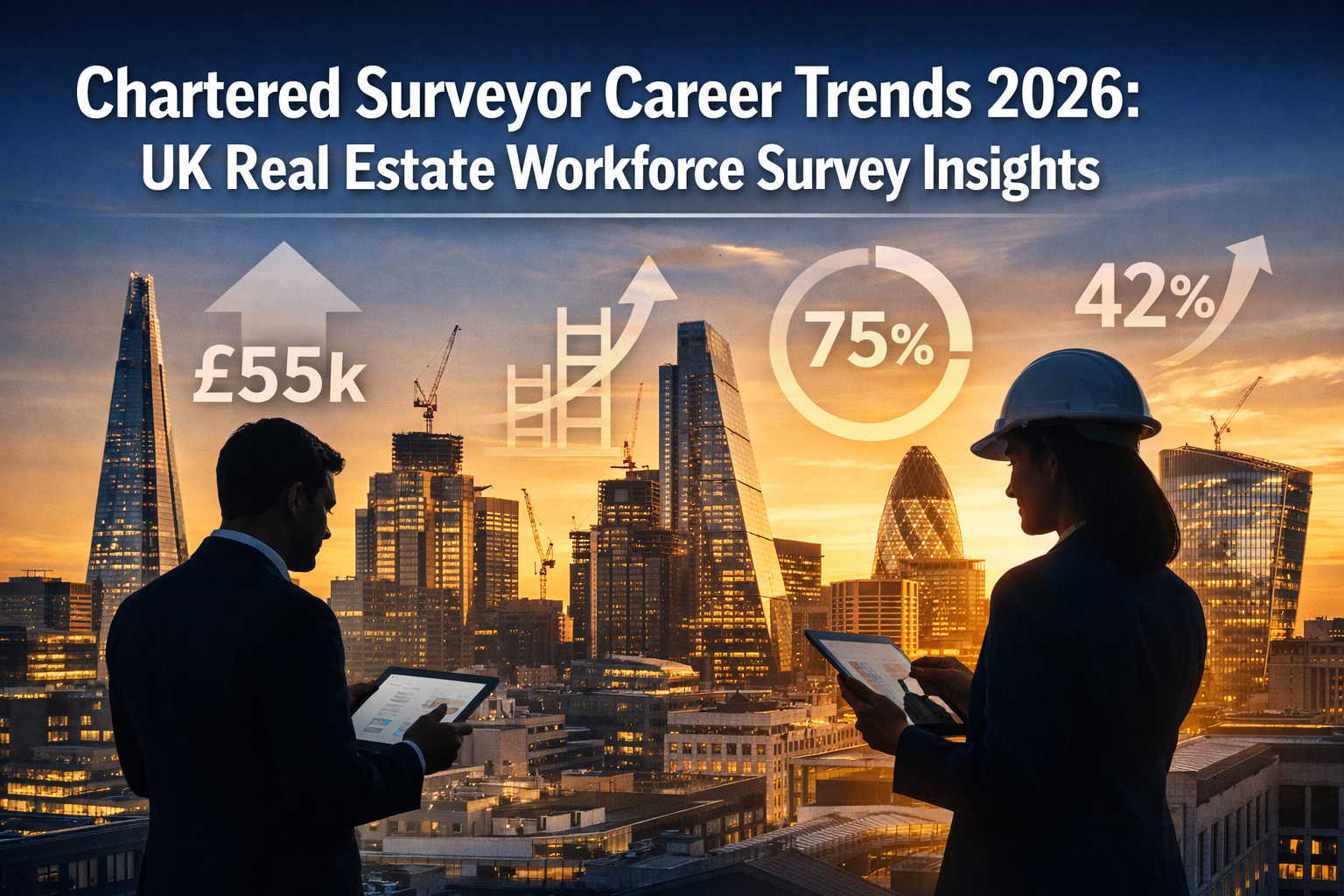 Professional () editorial hero image featuring 'Chartered Surveyor Career Trends 2026: UK Real Estate Workforce Survey