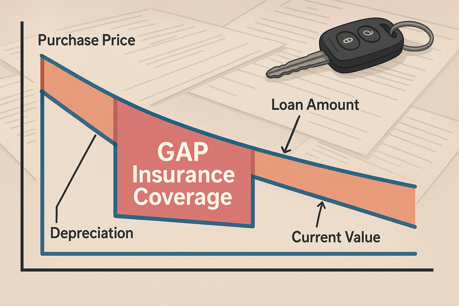 Bridging the Financial Chasm: Your Comprehensive Guide to GAP Car Finance Insurance in 2025 2 A detailed illustration showing a depreciating car's value represented by a downward-sloping line, contrasted with an upward-sloping line re