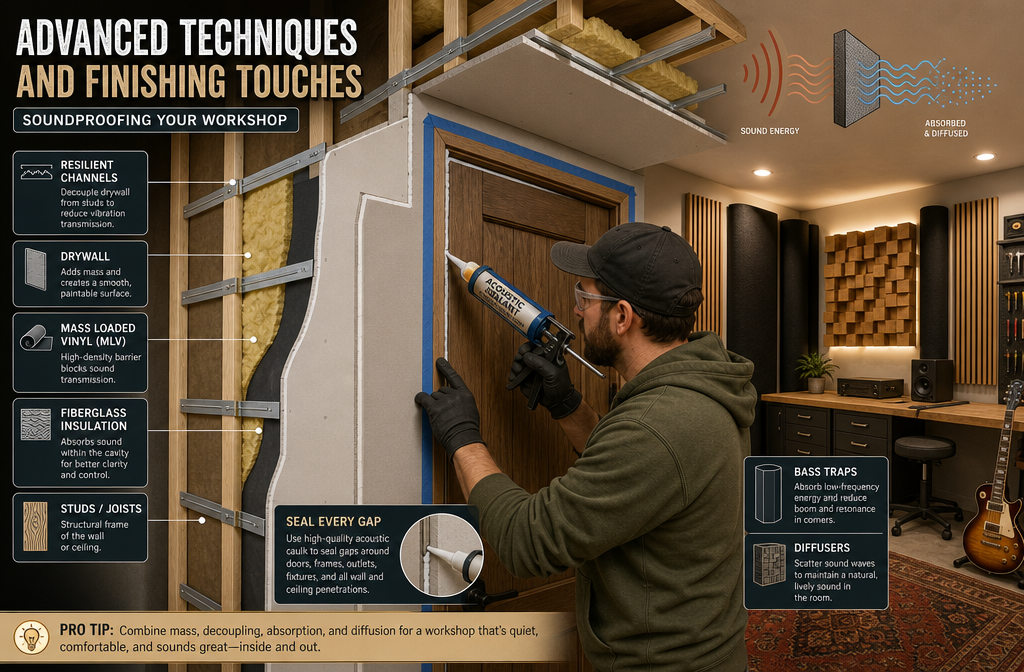 Detailed () image prompt for the 'Advanced Techniques and Finishing Touches' section. The image features a stylized