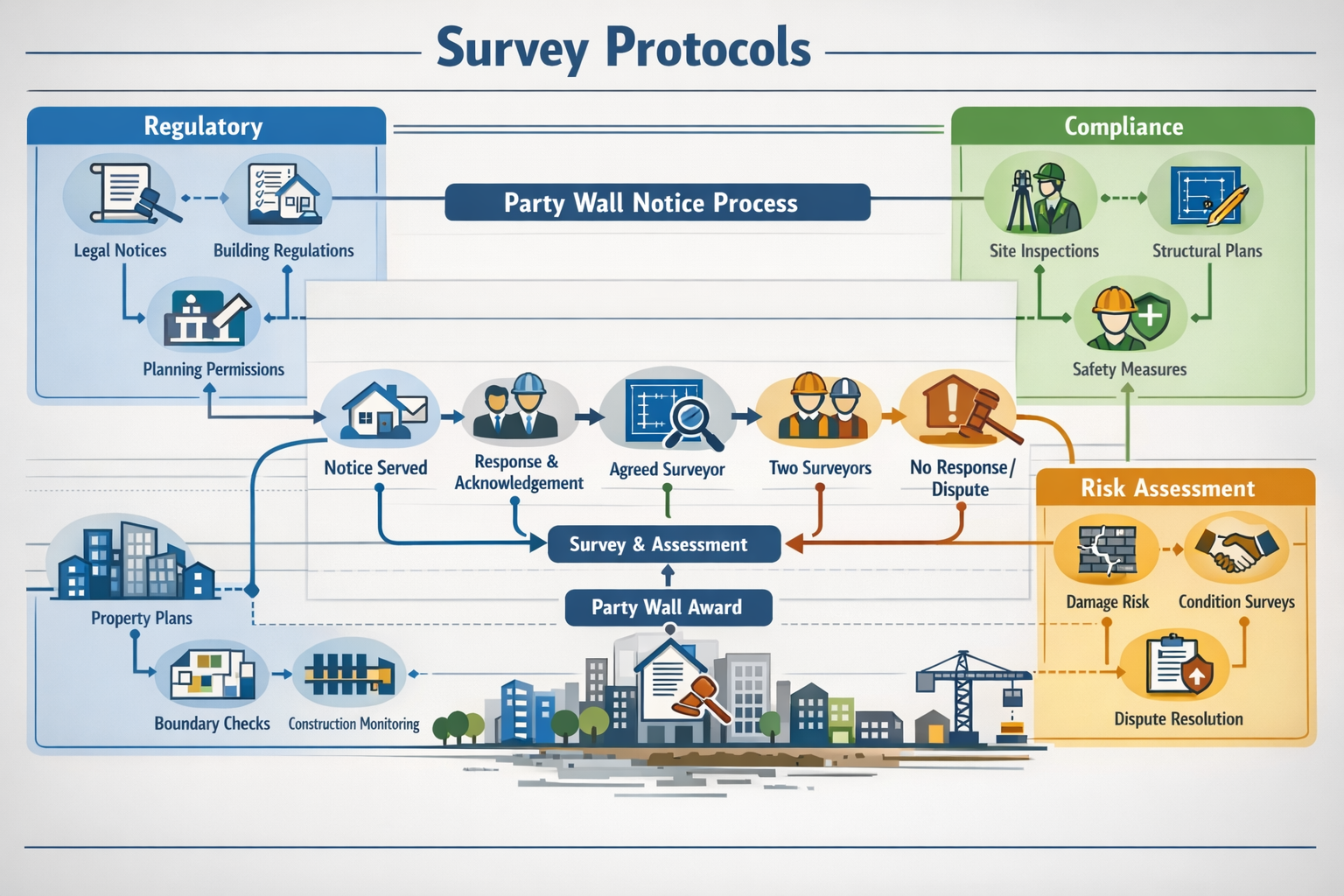 Comprehensive survey protocol visualization for 'Survey Protocols' section presenting a multi-layered digital workflow