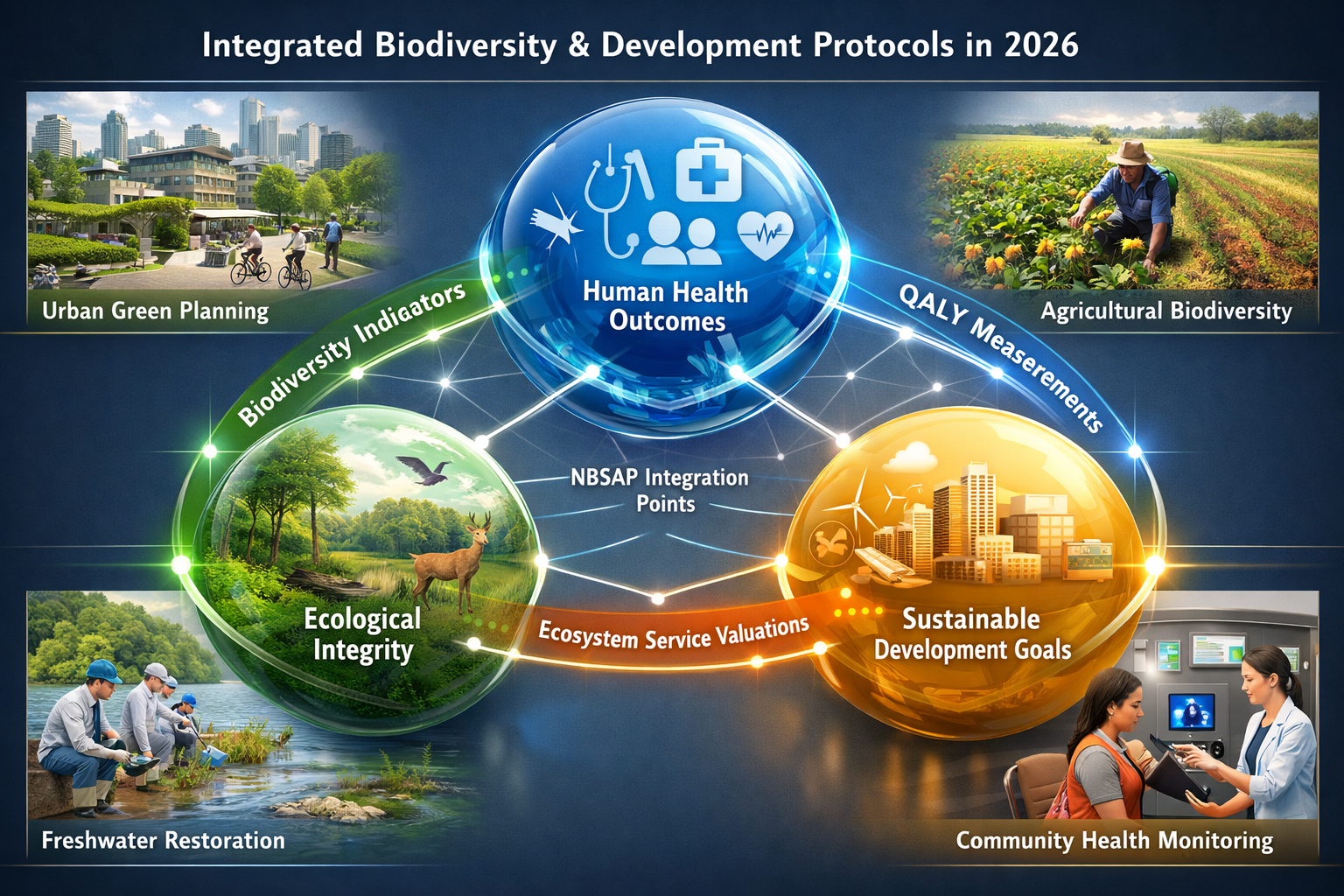 () conceptual illustration depicting the future of integrated biodiversity and development protocols in 2026. Central focus