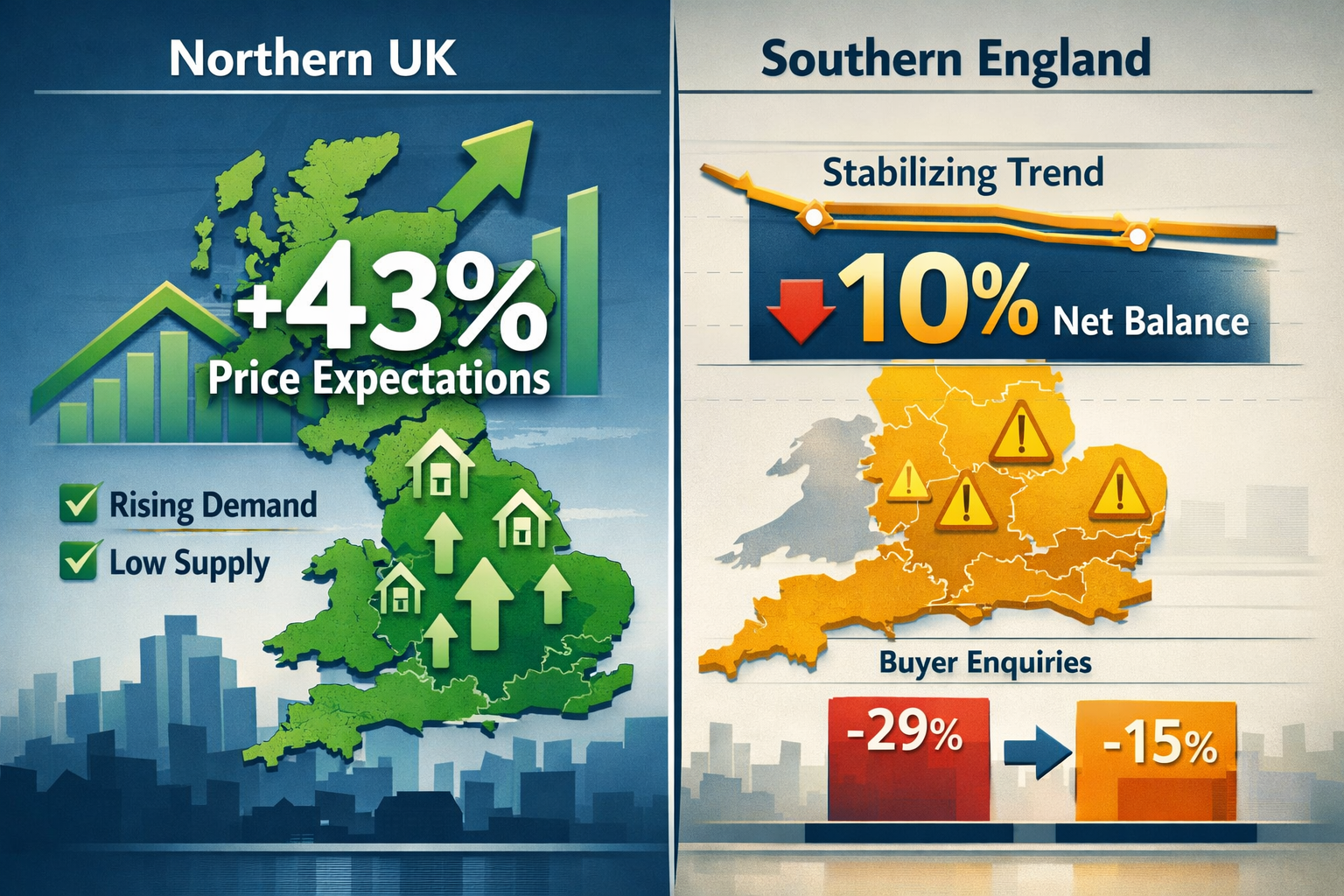 Detailed () infographic-style illustration showing split comparison visual: left side displays upward trending graph with