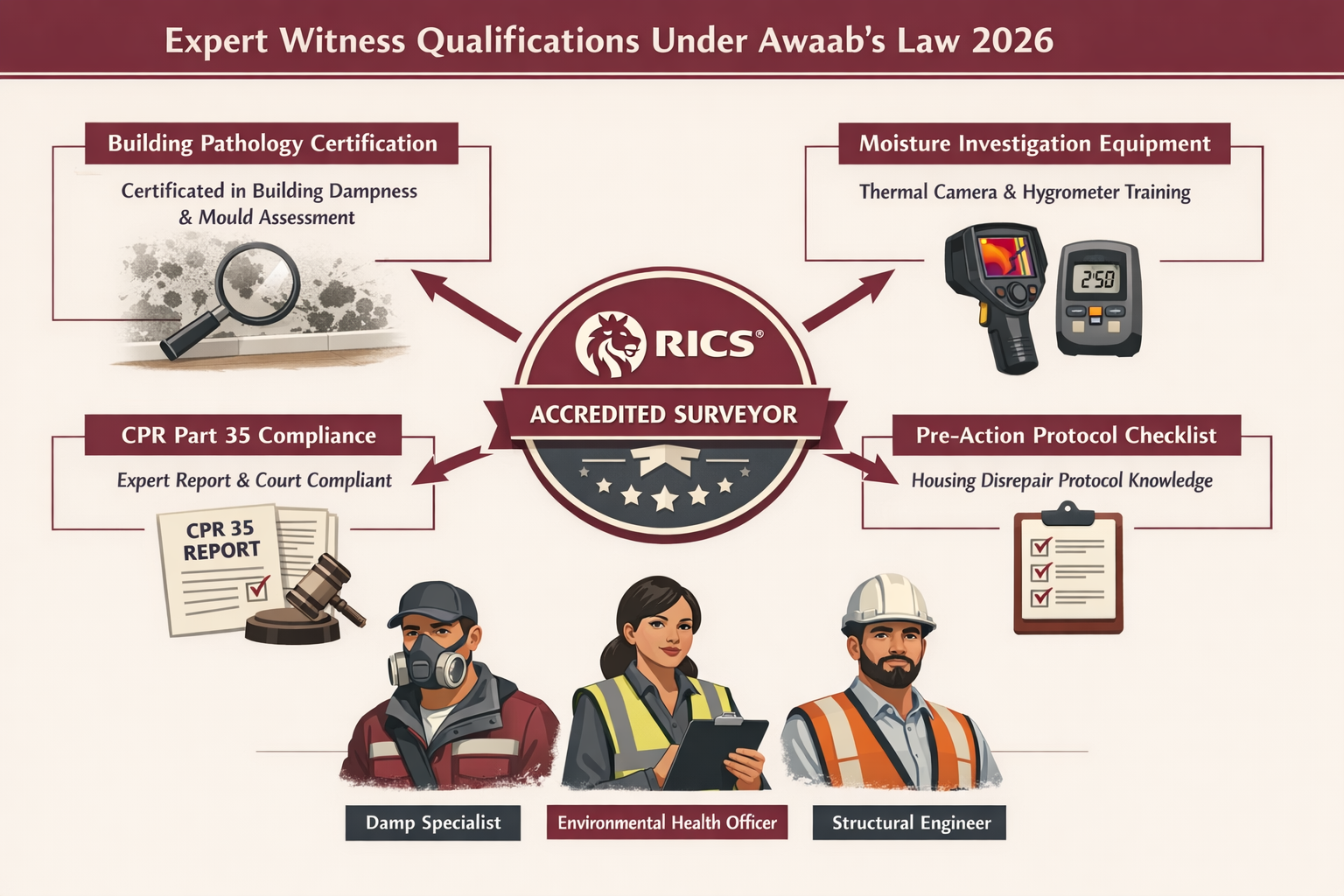 () detailed infographic illustration showing hierarchical flowchart of expert witness qualification requirements under