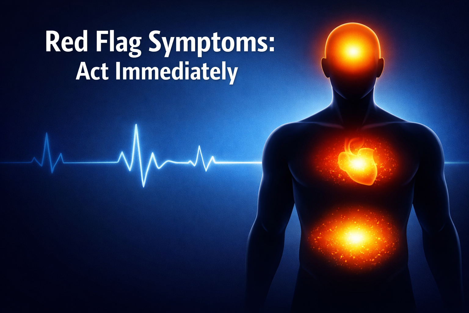 () concept illustration of a human silhouette with glowing amber warning zones highlighted at the chest, head, and abdomen —