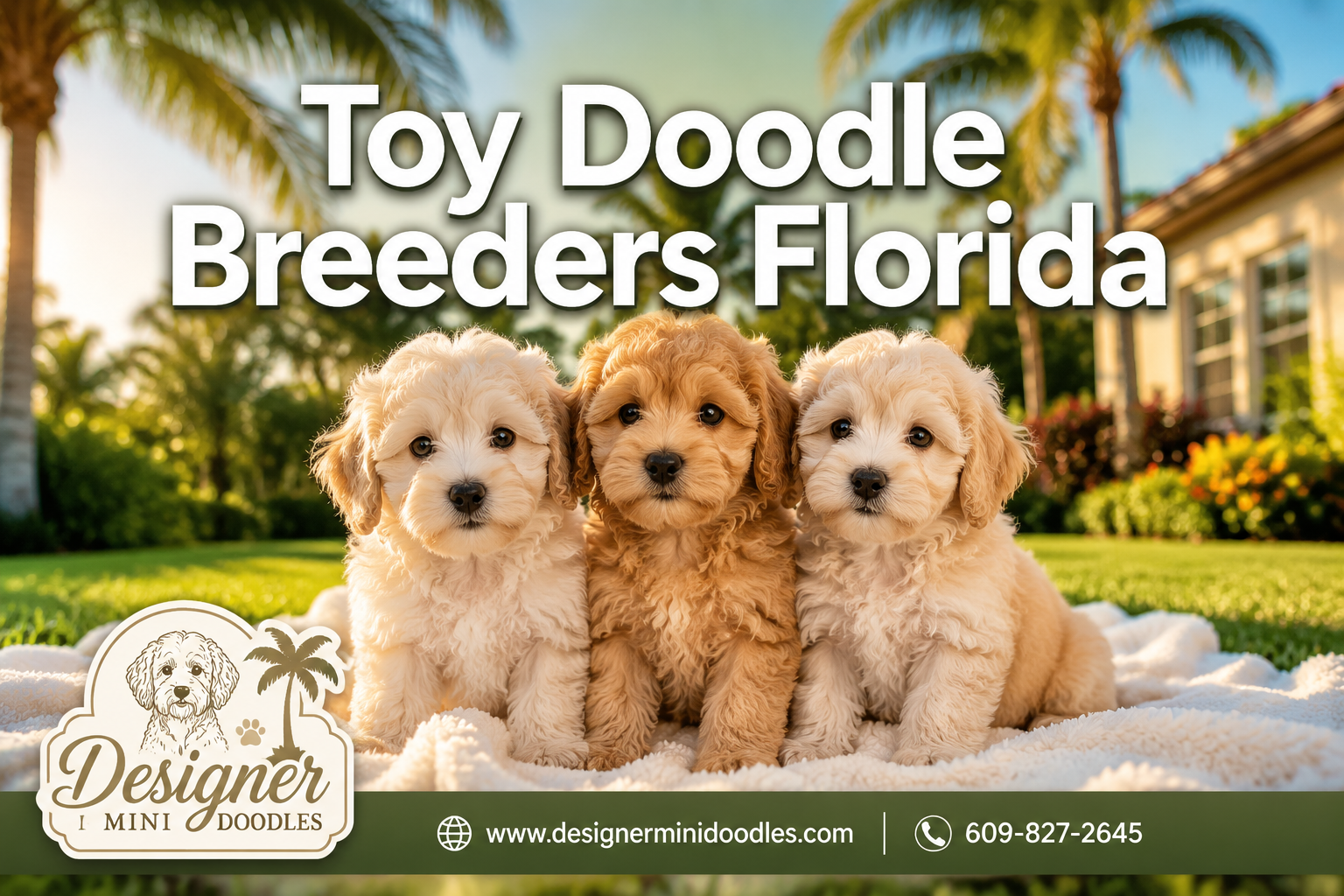 Professional () hero image with : 'Toy Doodle Breeders Florida' in extra large white with dark effect, centered in upper