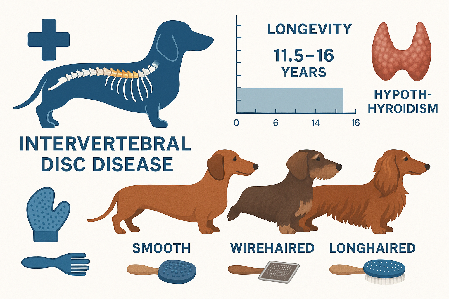 Detailed landscape veterinary health infographic image (1536x1024) displaying dachshund silhouette with highlighted spine showing interverte