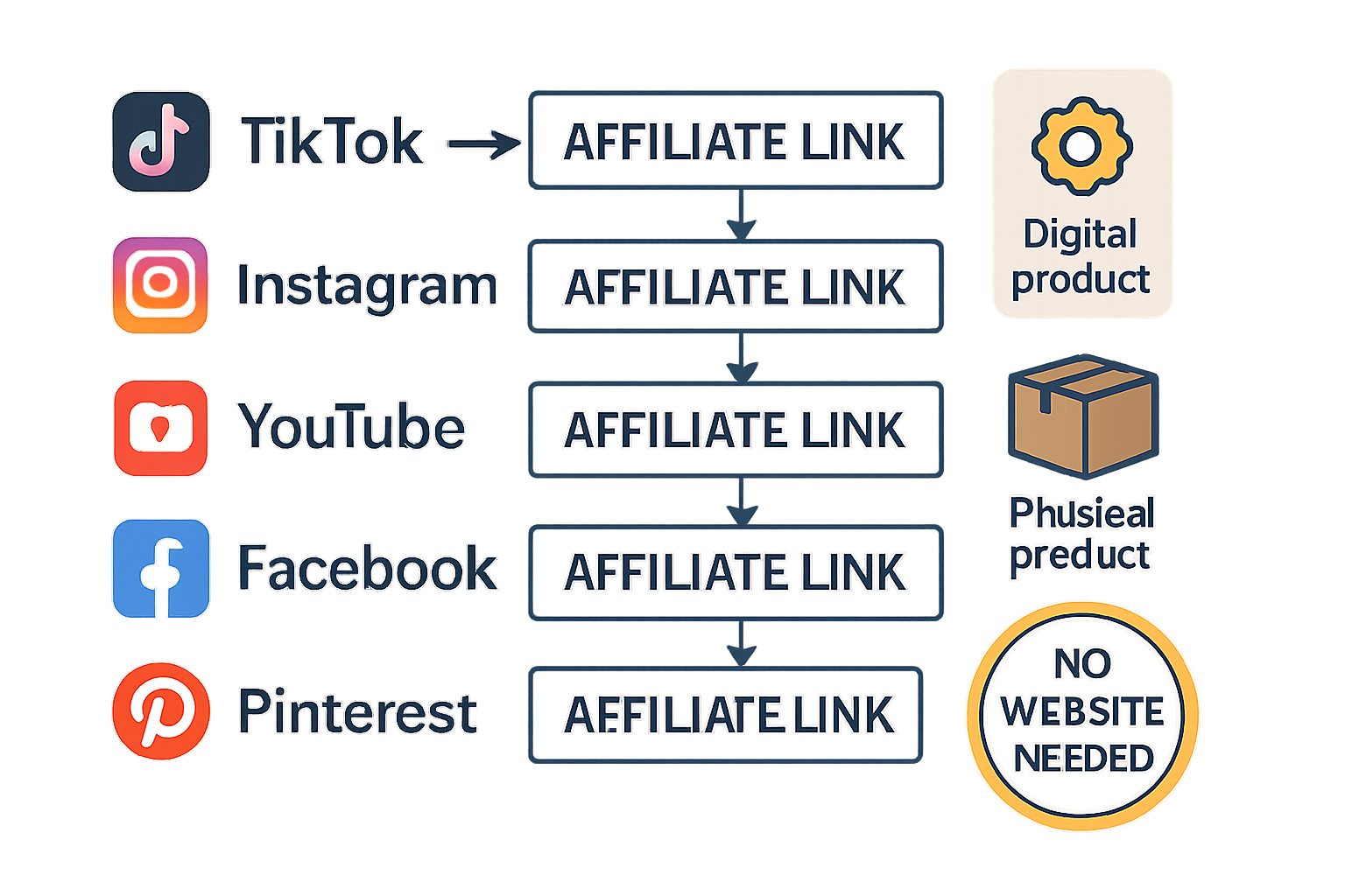A compelling infographic showcasing various social media platforms (TikTok, Instagram, YouTube, Facebook, Pinterest) with arrows pointing to