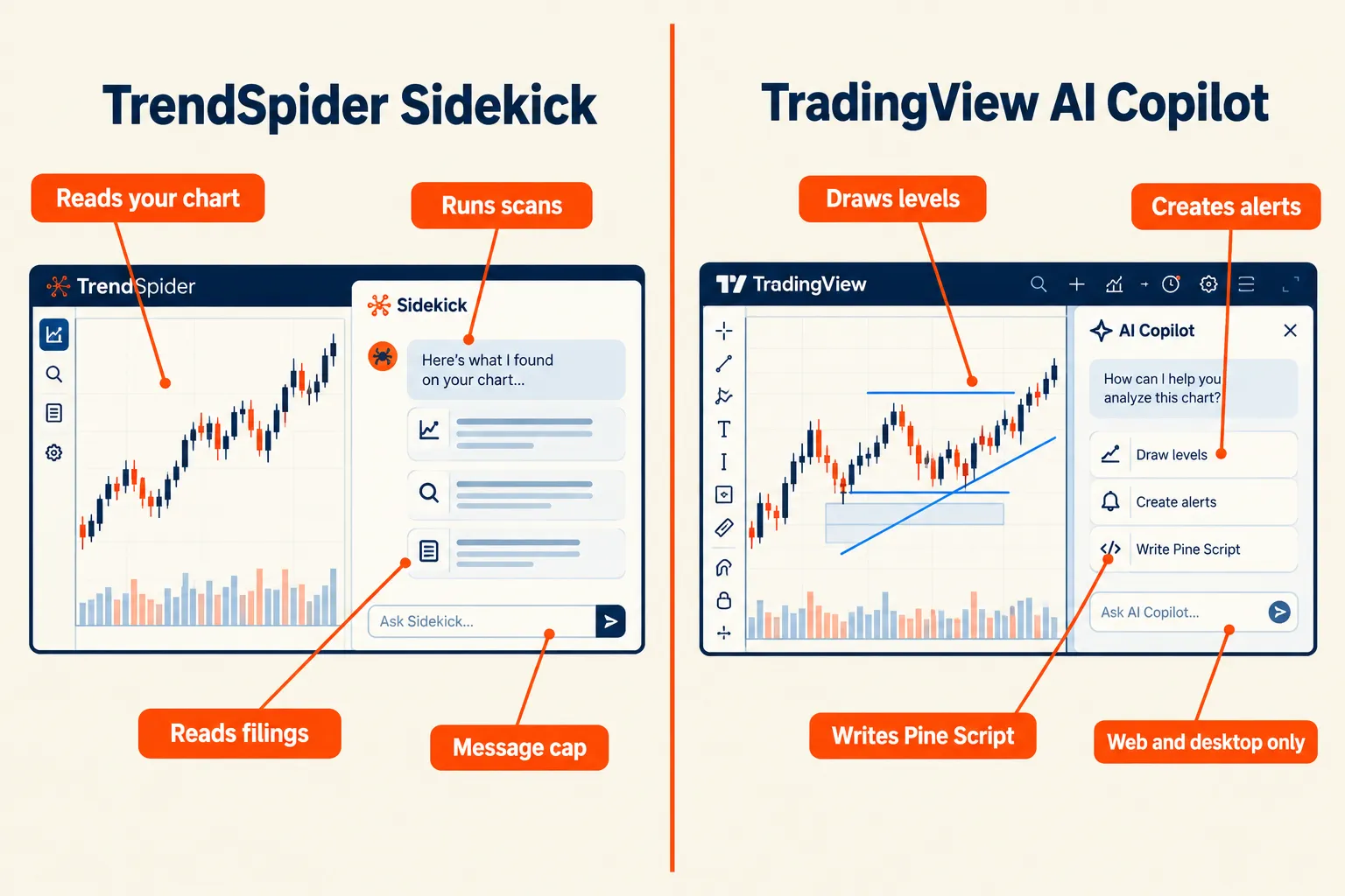 TrendSpider Sidekick vs TradingView AI Copilot: which AI chart assistant wins?