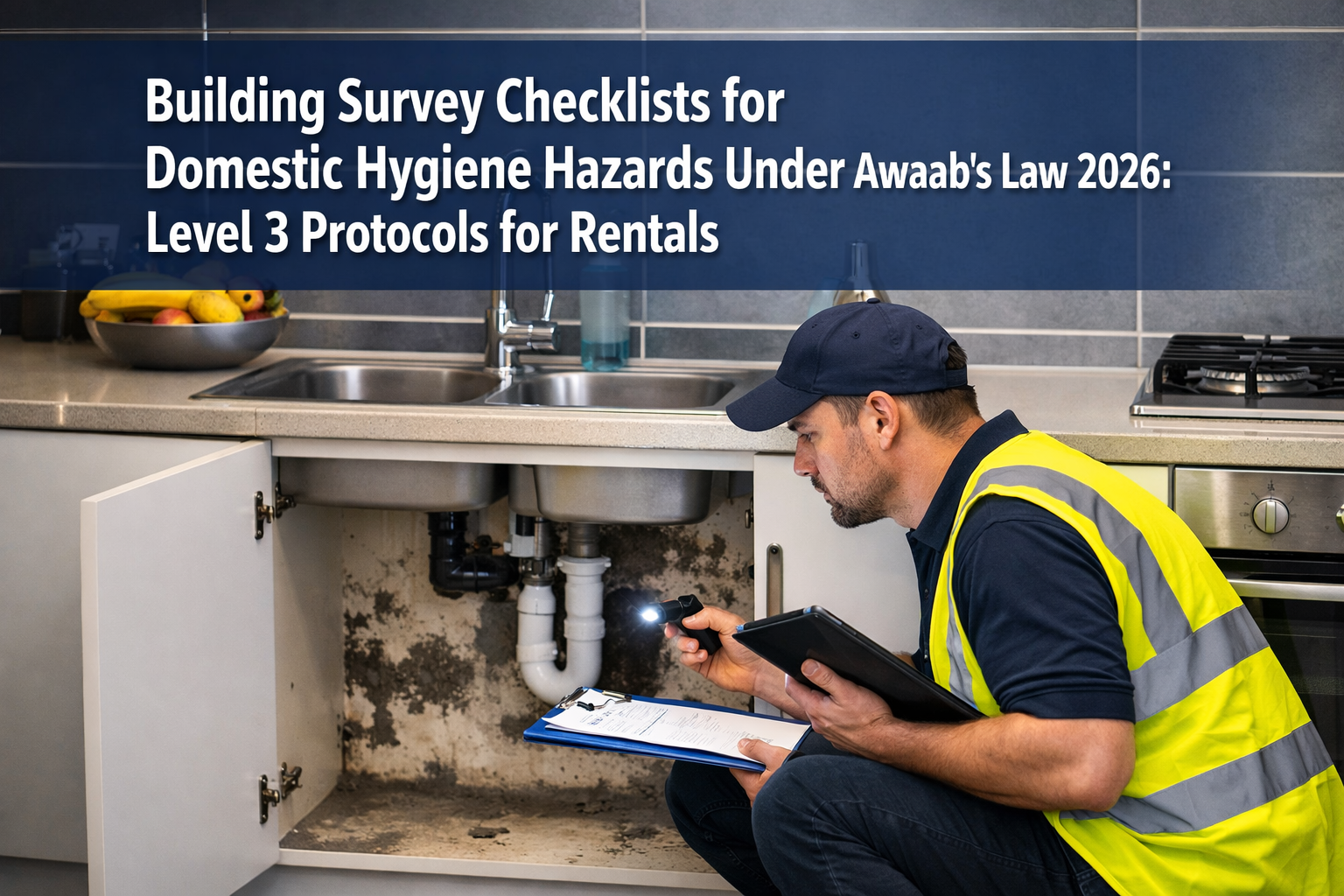 Professional () hero image with 'Building Survey Checklists for Domestic Hygiene Hazards Under Awaab's Law 2026: Level 3