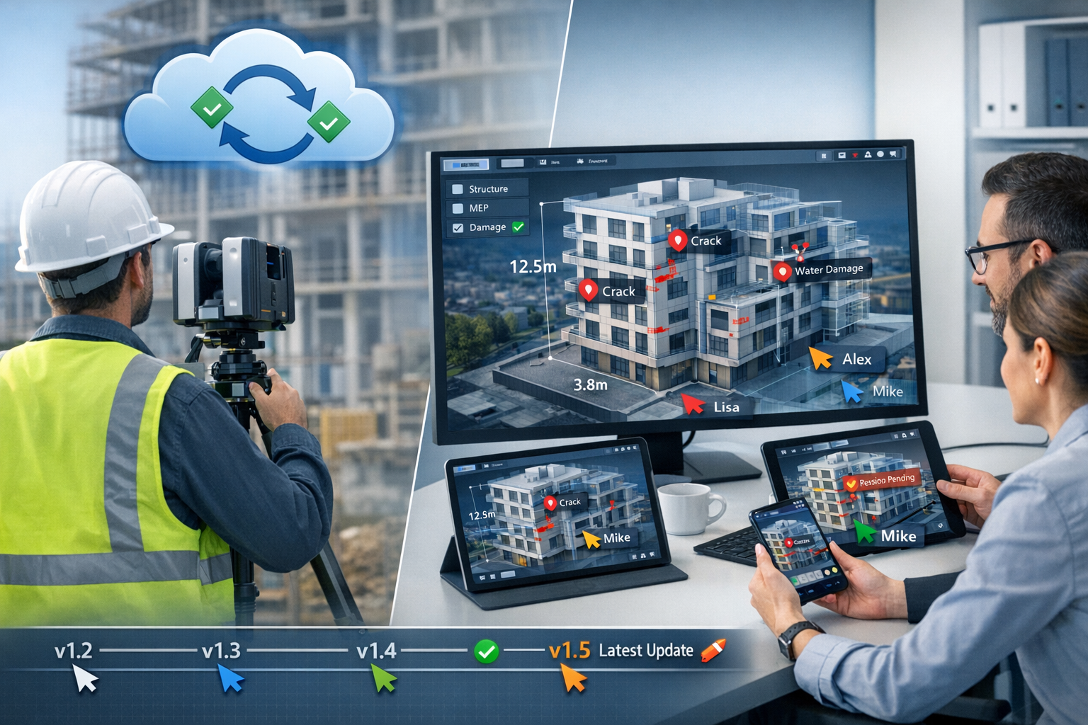 Detailed landscape format (1536x1024) image showing browser-based 3D property visualization interface on multiple devices simultaneously - d