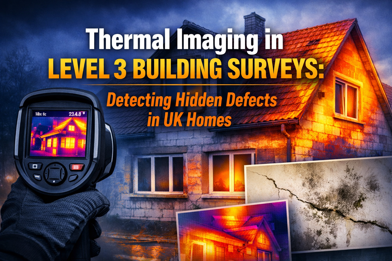 Professional landscape hero image () with : "Thermal Imaging in Level 3 Building Surveys: Detecting Hidden Defects in UK