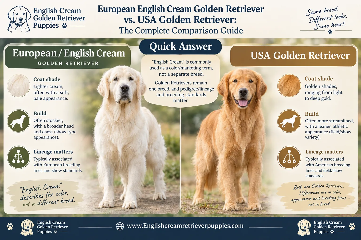 What's the difference between English cream golden retrievers and American golden retrievers?