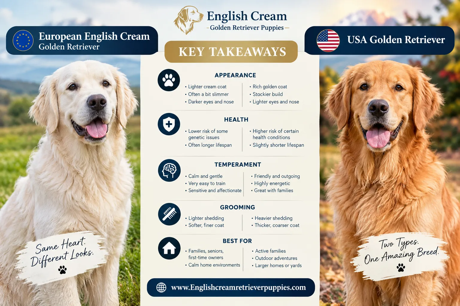 Why are English cream goldens lighter colored than American goldens?