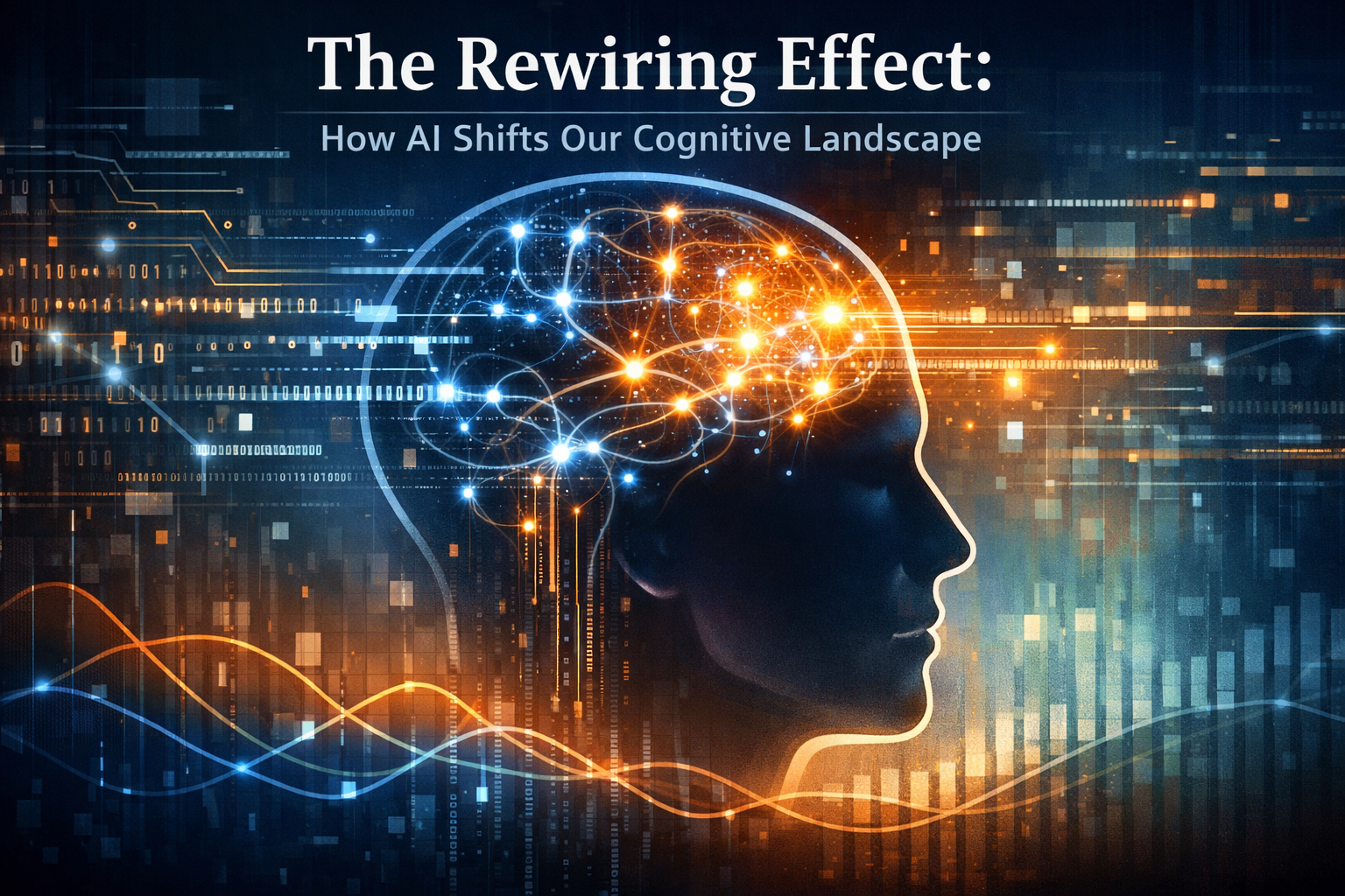 AI Anxiety: How Artificial Intelligence Is Rewiring Your Brain and Decision-Making Processes 2 Detailed landscape format (1536x1024) editorial image for the section 'The Rewiring Effect: How AI Shifts Our Cognitive Landscape'. The imag