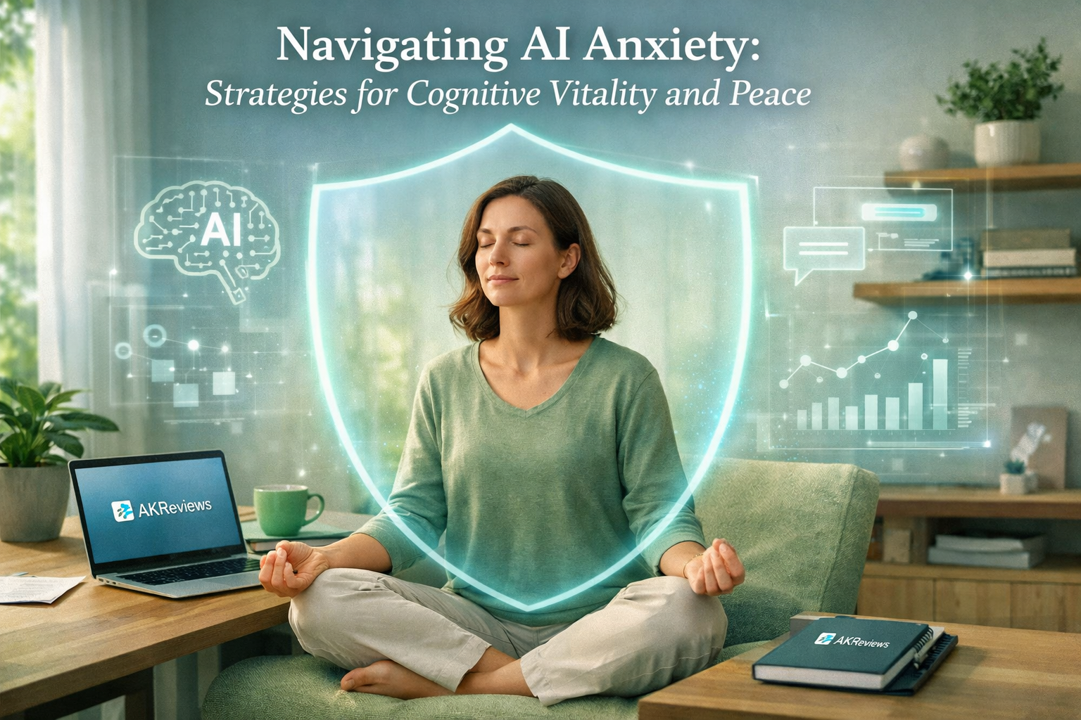 AI Anxiety: How Artificial Intelligence Is Rewiring Your Brain and Decision-Making Processes 5 Detailed landscape format (1536x1024) editorial image for the section 'Navigating AI Anxiety: Strategies for Cognitive Vitality and Peace'.