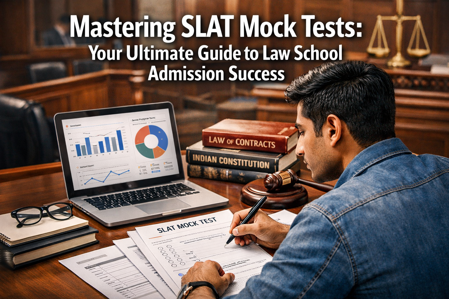 Professional hero image for "Mastering SLAT Mock Tests: Your Ultimate Guide to Law School Admission Success" with "Mastering