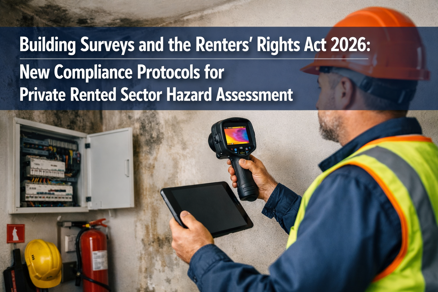 Professional () editorial hero image featuring 'Building Surveys and the Renters' Rights Act 2026: New Compliance Protocols