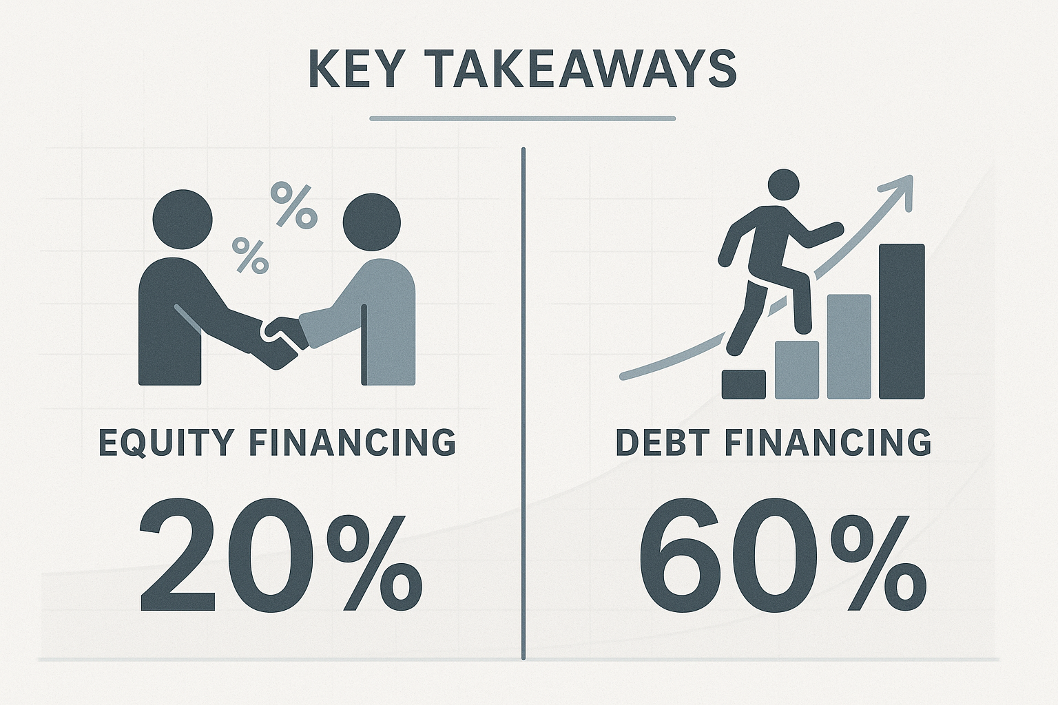 Key Takeaways section infographic: Split-screen visual comparing traditional financing paths, featuring stylized icons representing equity f
