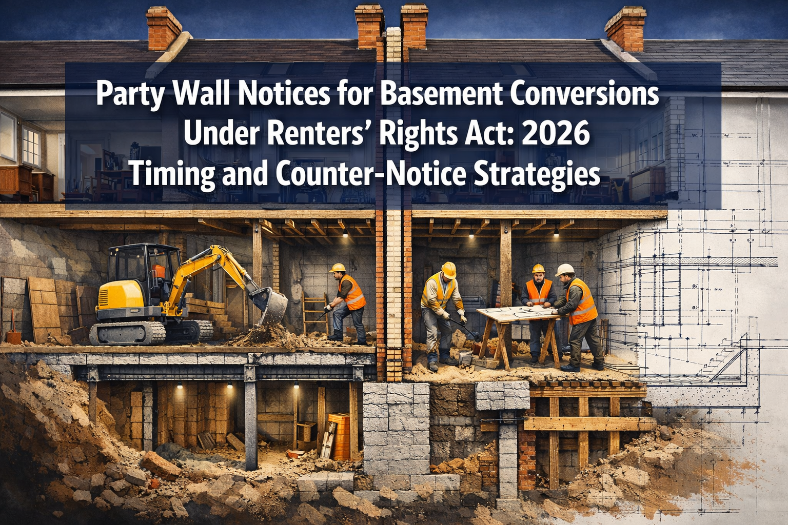 Professional () hero image with 'Party Wall Notices for Basement Conversions Under Renters' Rights Act: 2026 Timing and