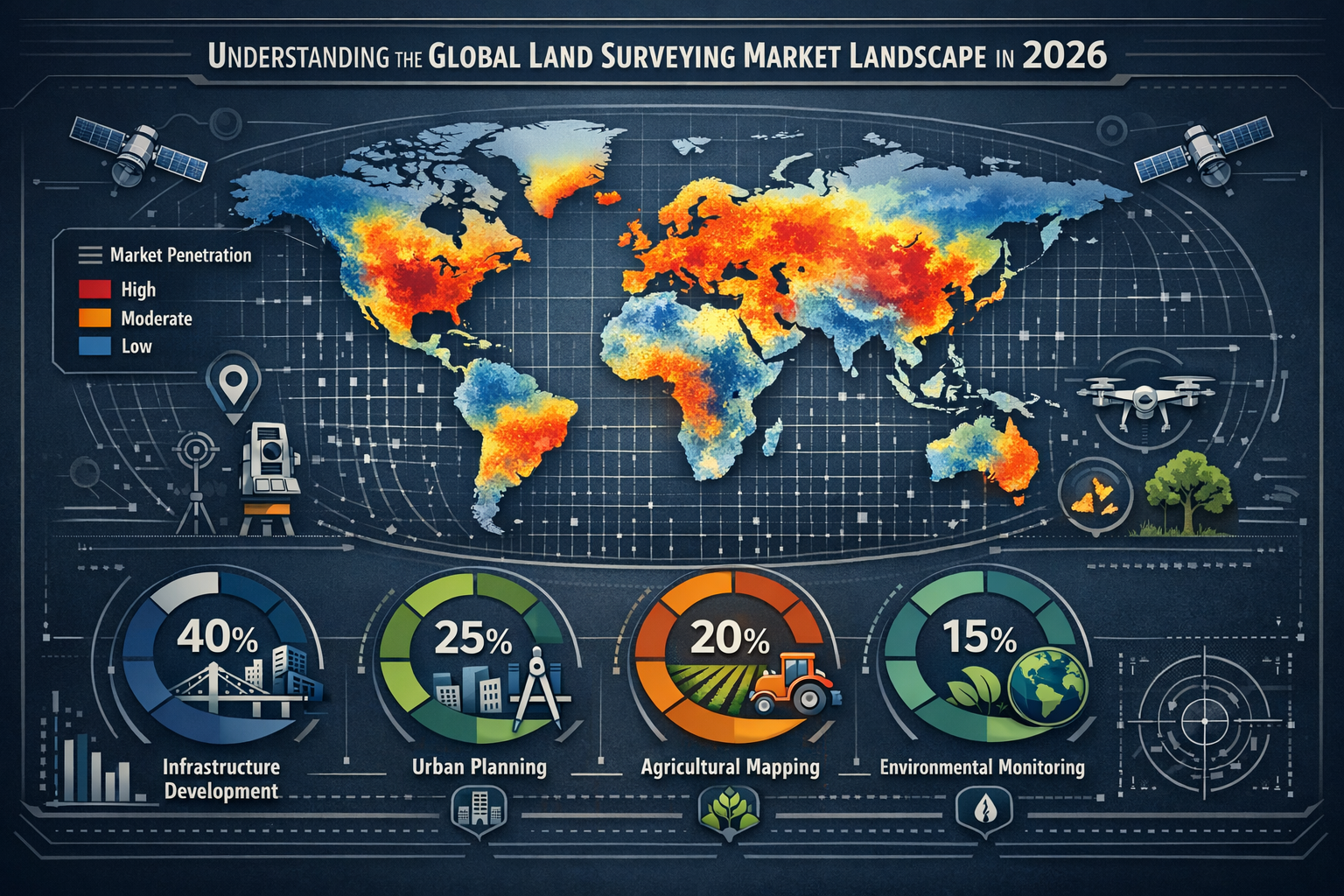 Comprehensive market landscape visualization for 'Understanding the Global Land Surveying Market Landscape in 2026', presenting a multi-laye