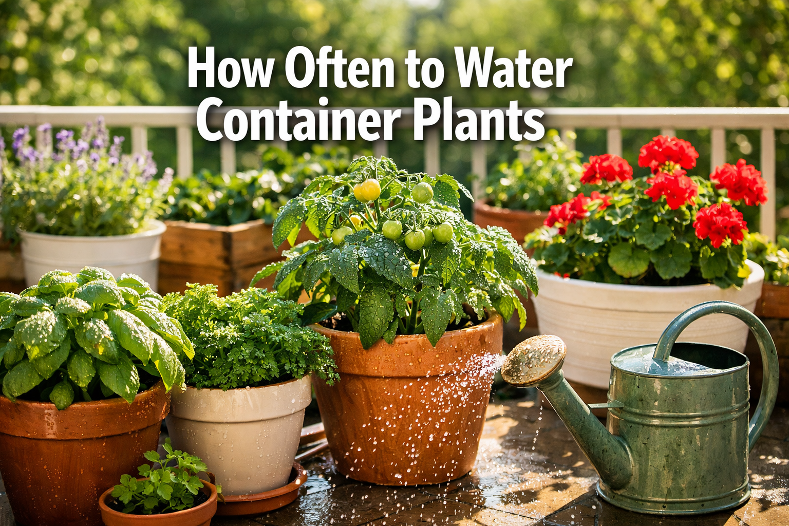 All images must be as if shot with an SLR camera Professional () hero image featuring 'How Often to Water Container Plants'