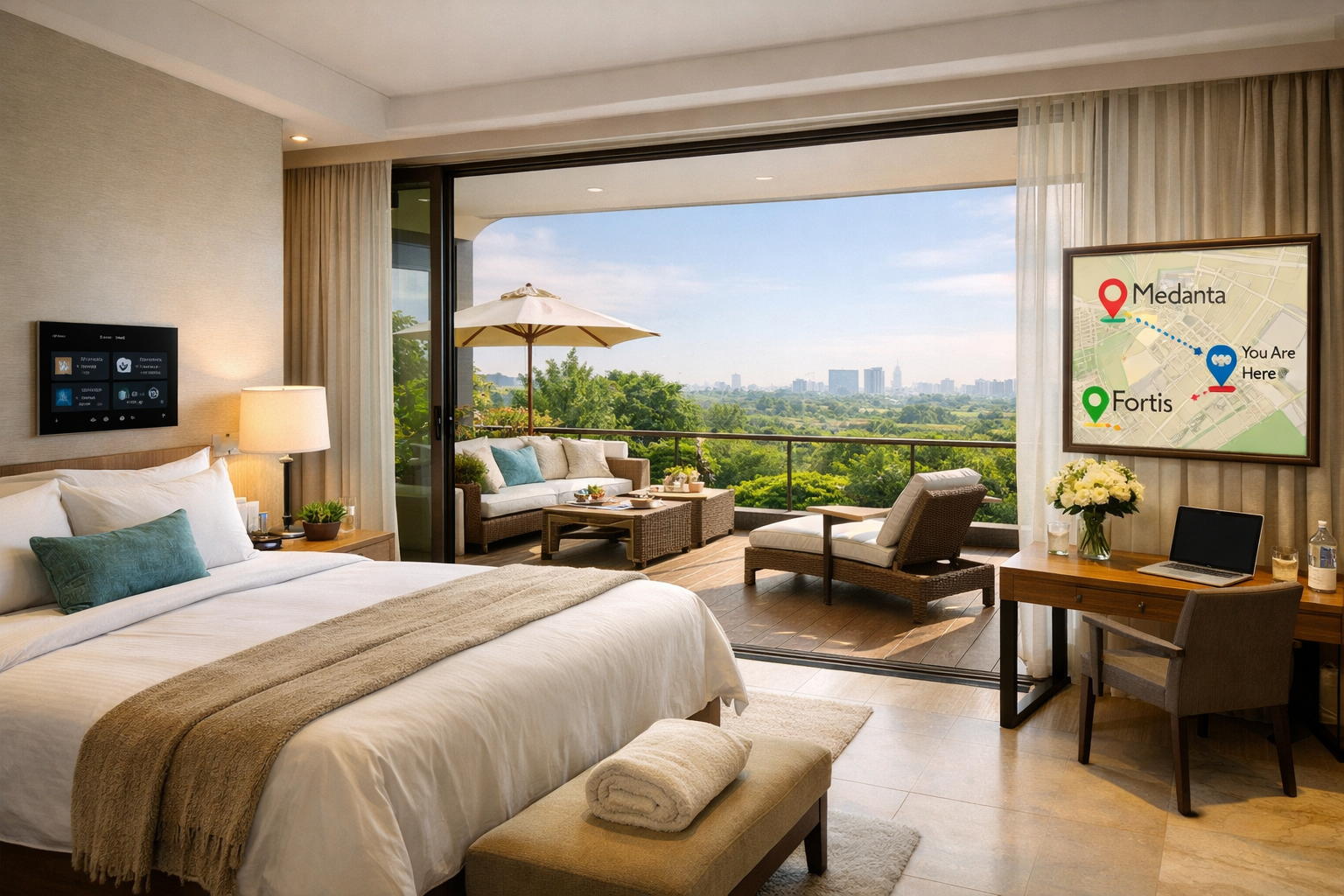 A vibrant, detailed () image illustrating personalized services and convenience for medical travelers. This could include a