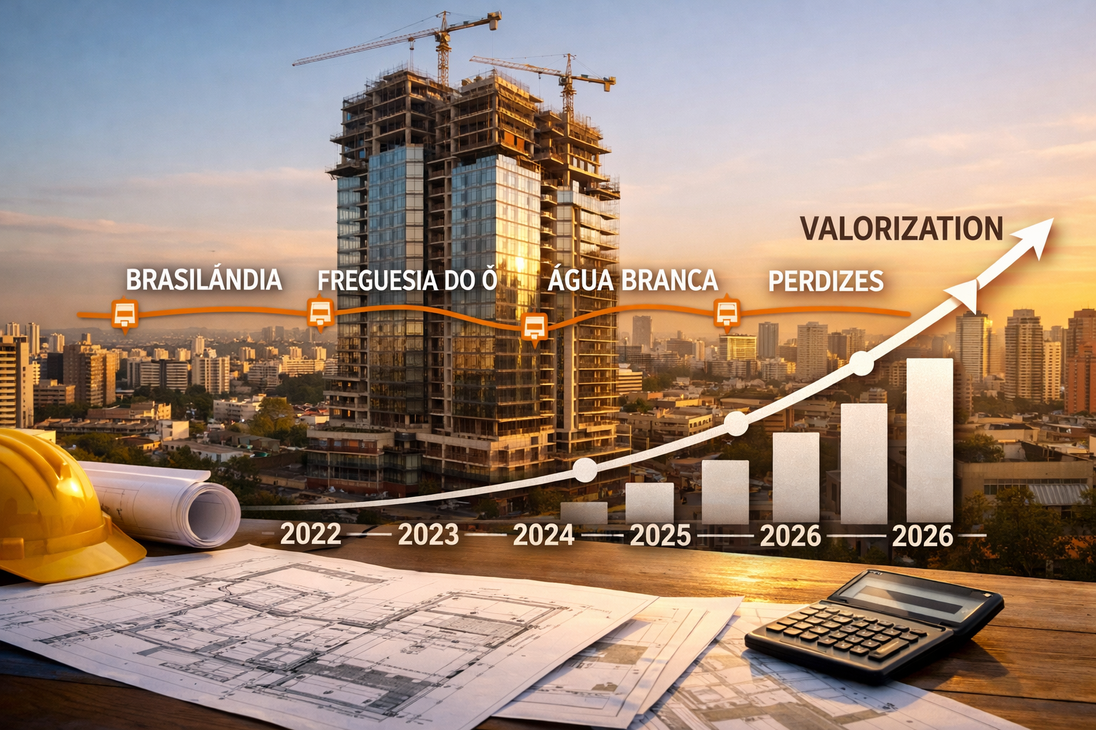 () dynamic real estate investment scene showing a modern mixed-use residential tower under construction in São Paulo's