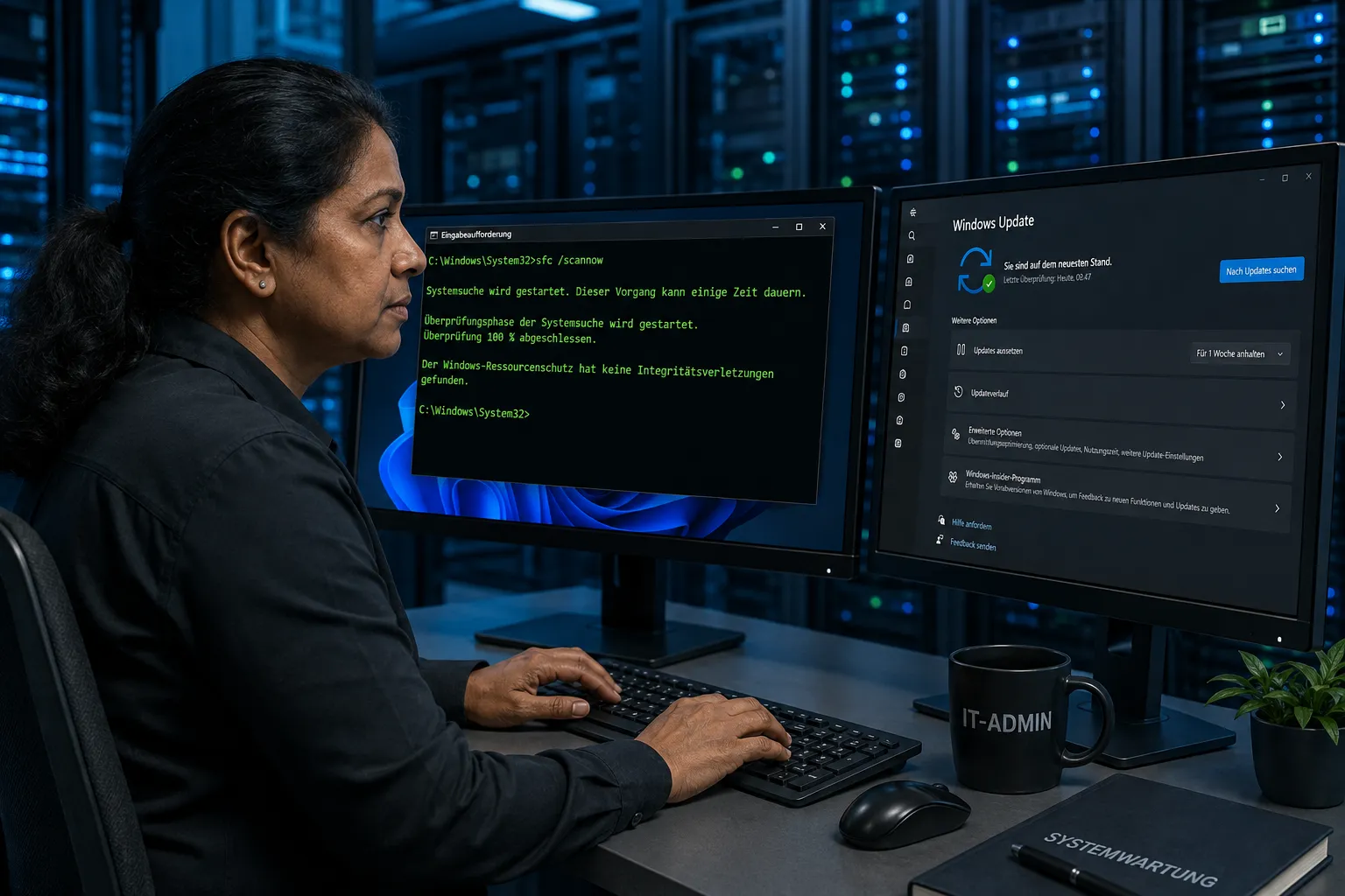 IT-Administratorin behebt Windows Update Fehler per Eingabeaufforderung