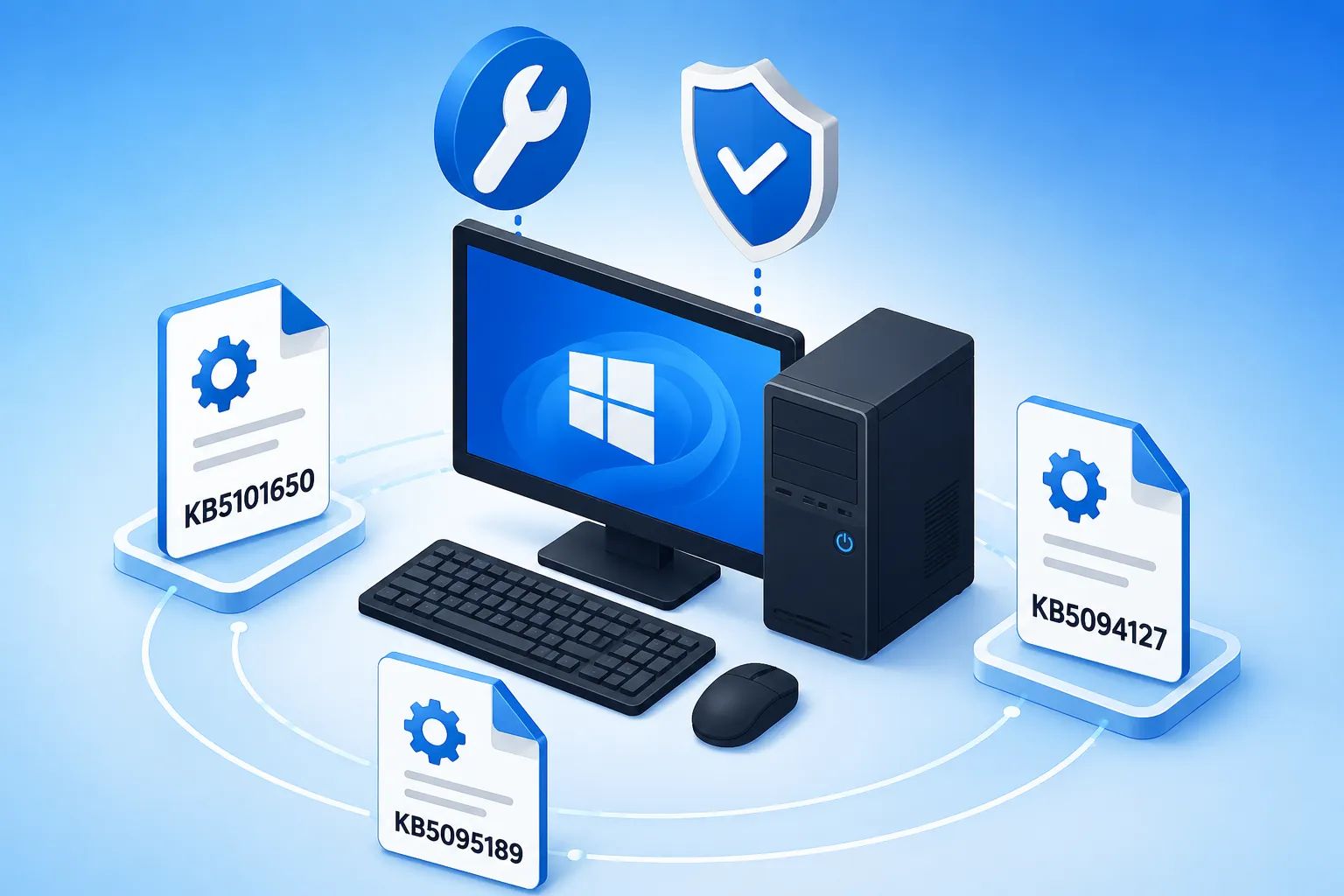 Symbolische Darstellung der drei KB-Patches Juli 2026 für Windows 10 und 11