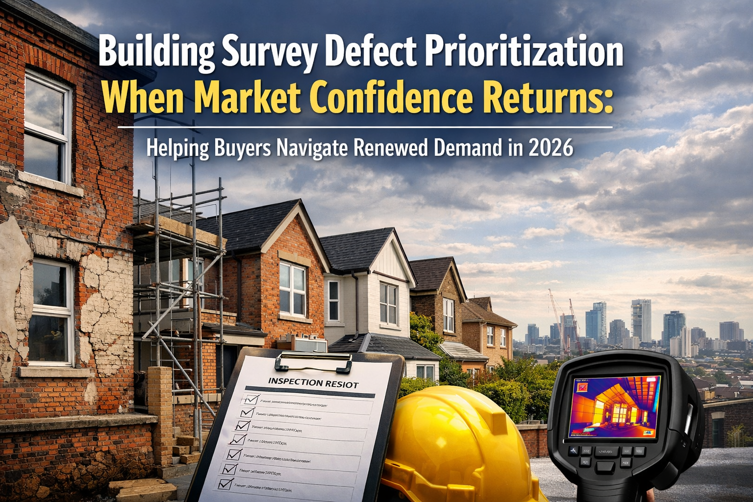 Professional landscape hero image () with : "Building Survey Defect Prioritization When Market Confidence Returns: Helping