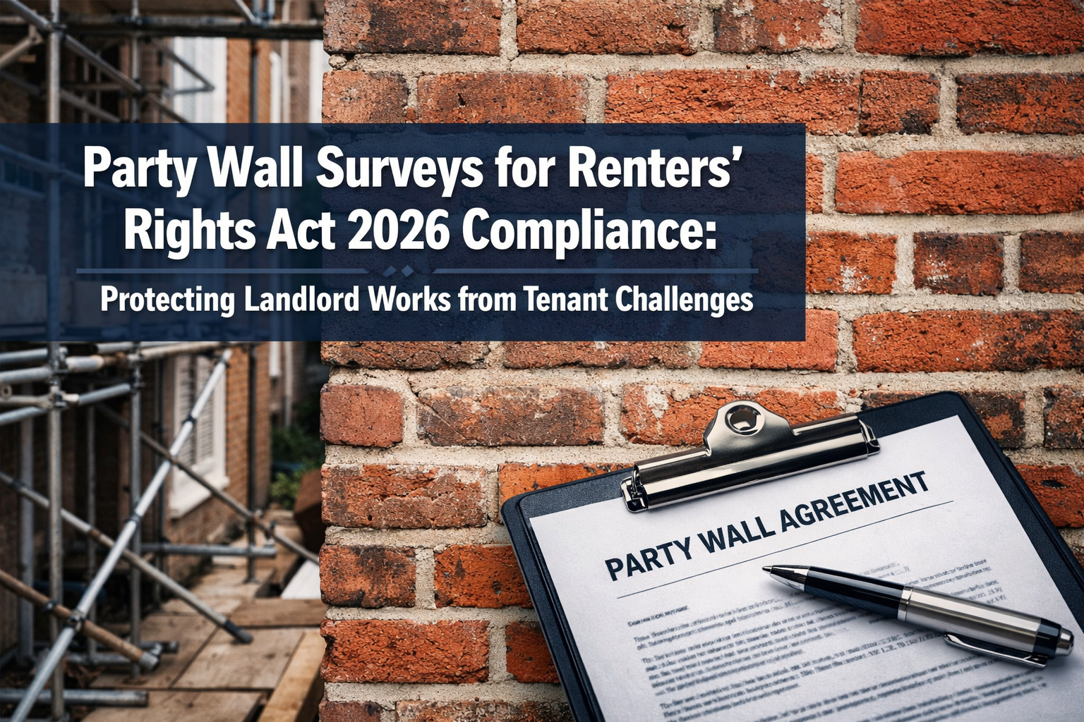 Professional () hero image with 'Party Wall Surveys for Renters' Rights Act 2026 Compliance: Protecting Landlord Works from