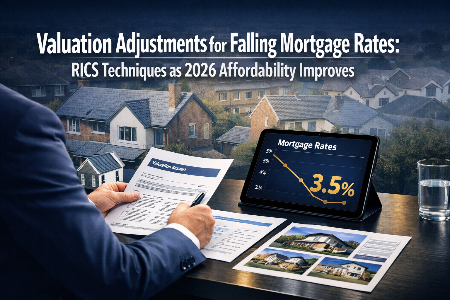 Professional () hero image featuring 'Valuation Adjustments for Falling Mortgage Rates: RICS Techniques as 2026