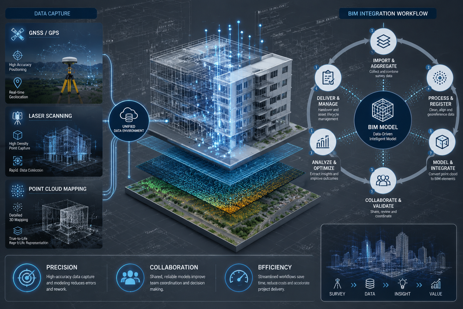 Infographic visualization for 'Key Takeaways' section featuring a multi-layered architectural blueprint with transparent