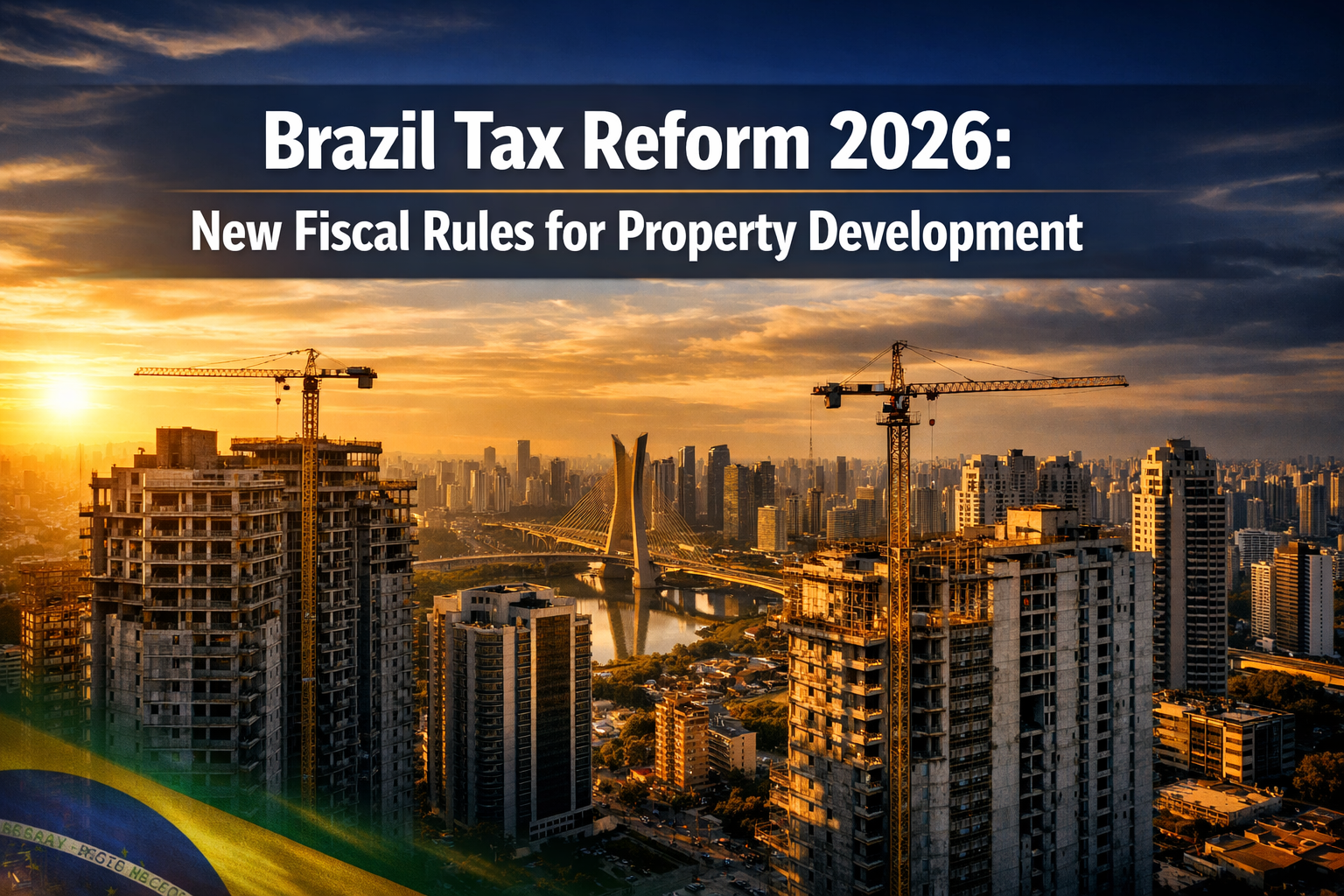 Professional () editorial hero image with 'Brazil Tax Reform 2026: New Fiscal Rules for Property Development' in extra large