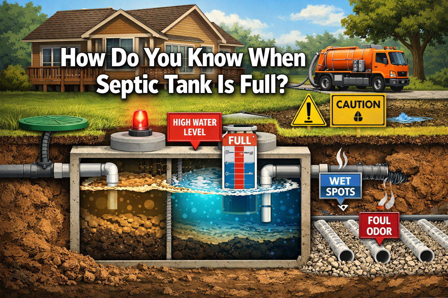 Professional () hero image with 'How Do You Know When Septic Tank Is Full?' in white with dark , centered in upper third.