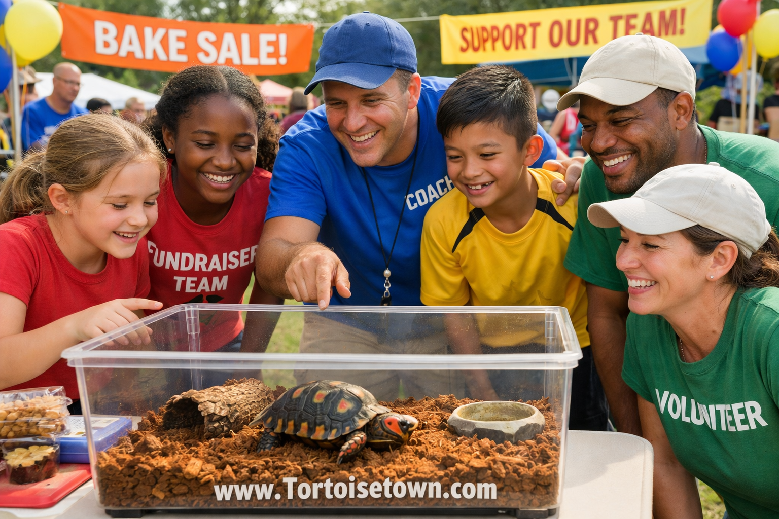 Detailed () image showing a diverse group of people — a school fundraising team, a youth sports coach, and nonprofit