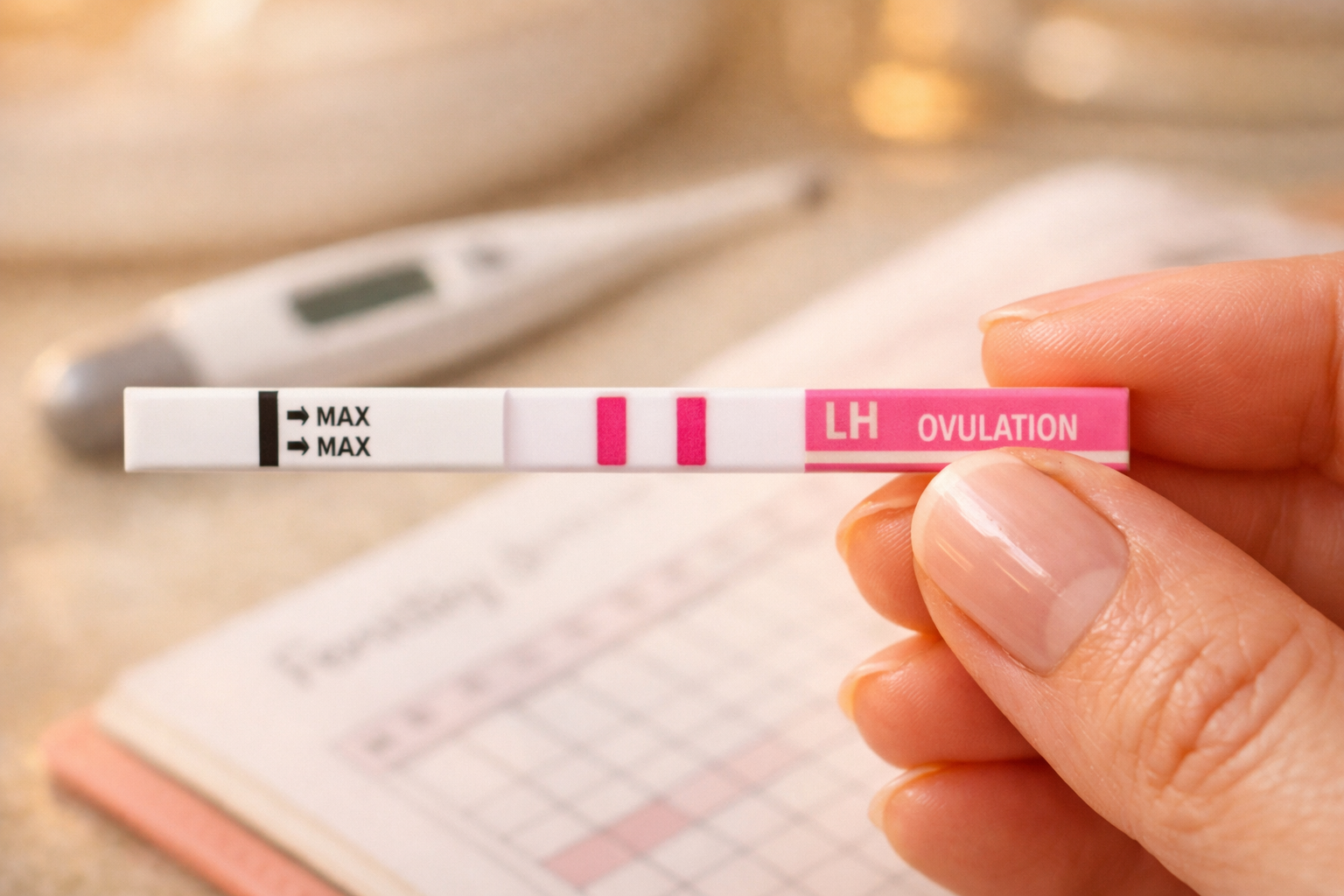 Positive LH surge on ovulation predictor kit test strip