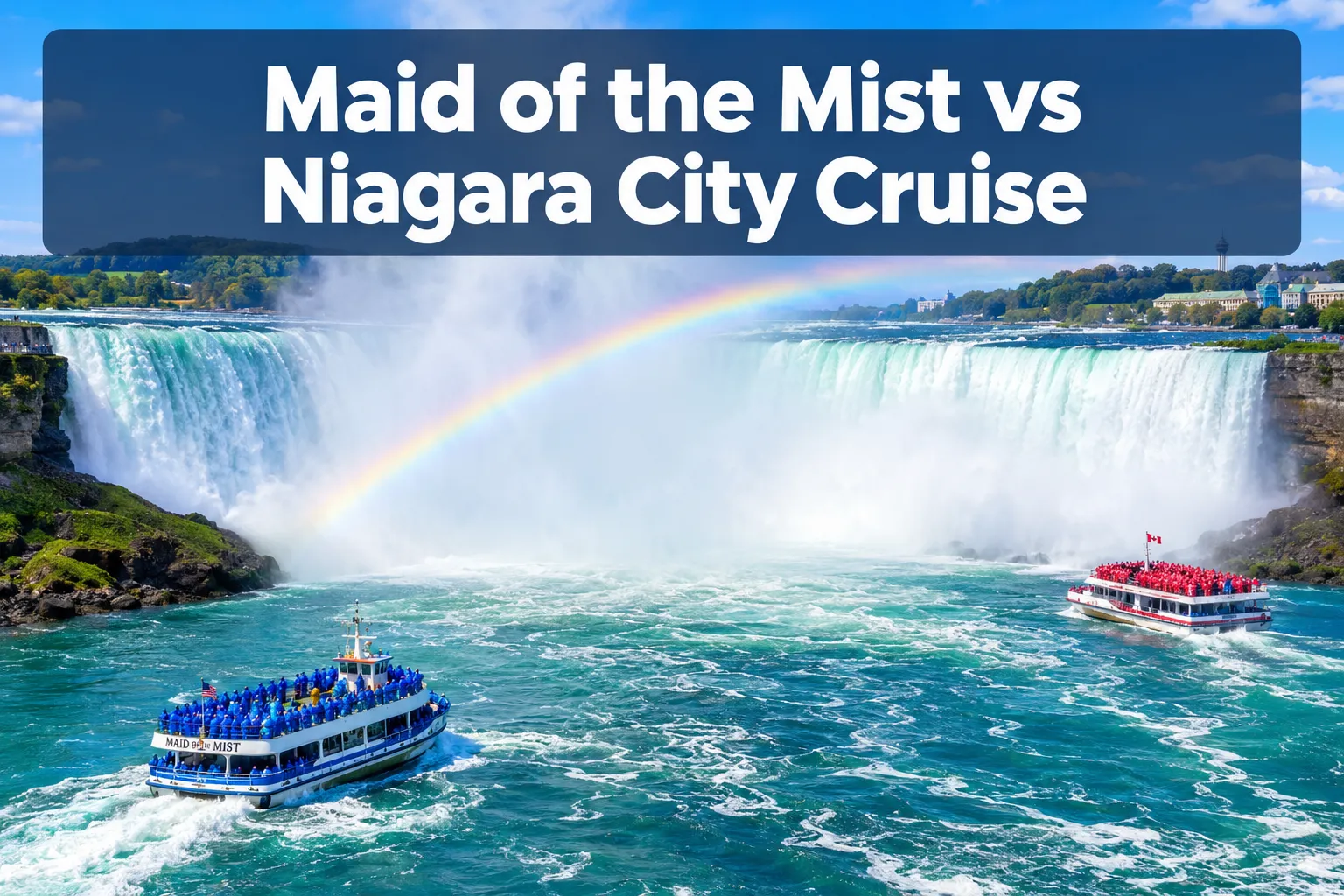 Professional () hero image with (≤42 chars): 'Maid of the Mist vs Niagara City Cruise', crisp white on a dark-blue