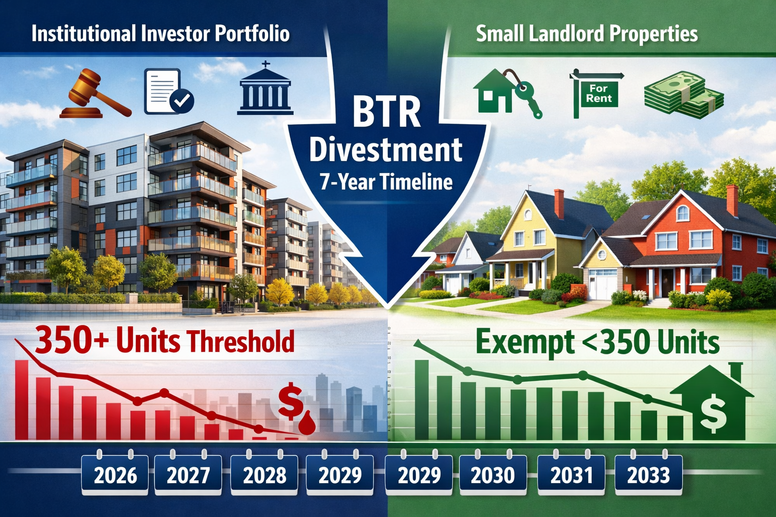 Detailed () image showing split-screen composition: left side displays institutional investor portfolio with modern